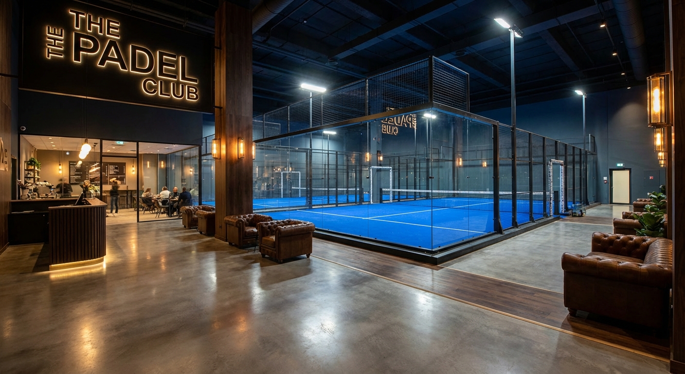 Indoor commercial padel club with multiple courts