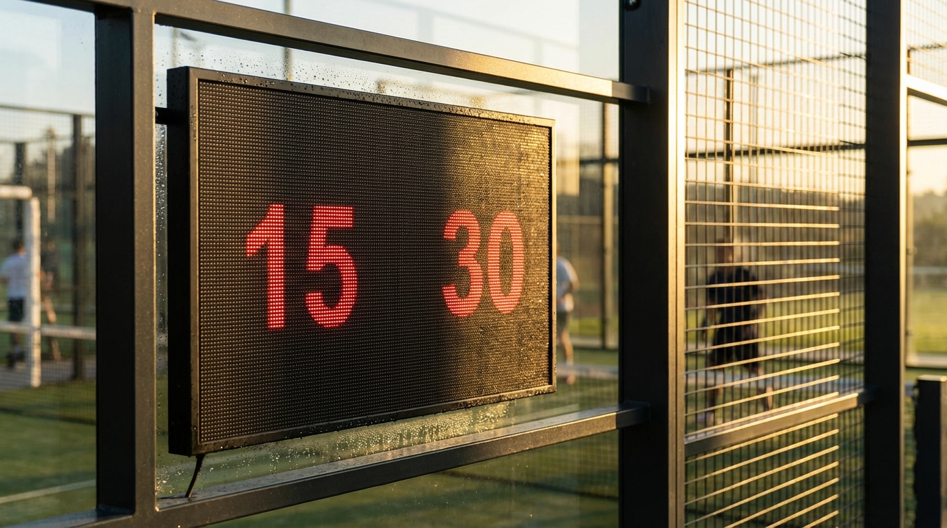 padel court scoreboard closeup