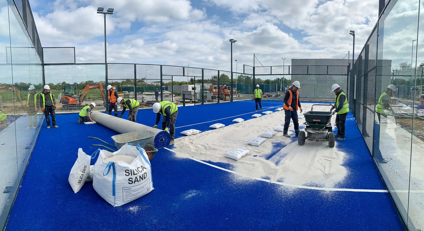 Padel Court Construction with Synthetic Blue Turf