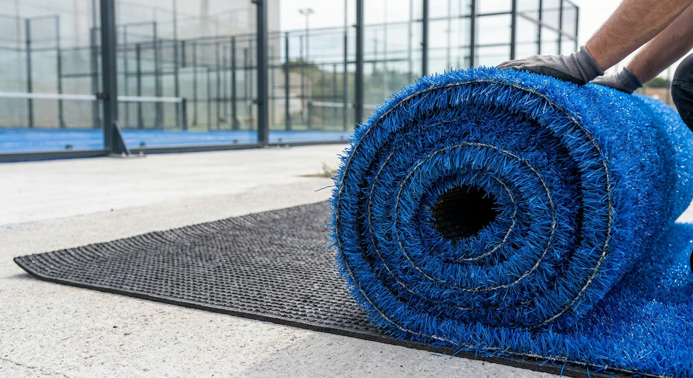 artificial blue turf padel court installation