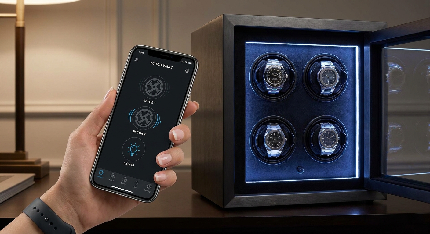 Luxury smartphone watch winder safe control