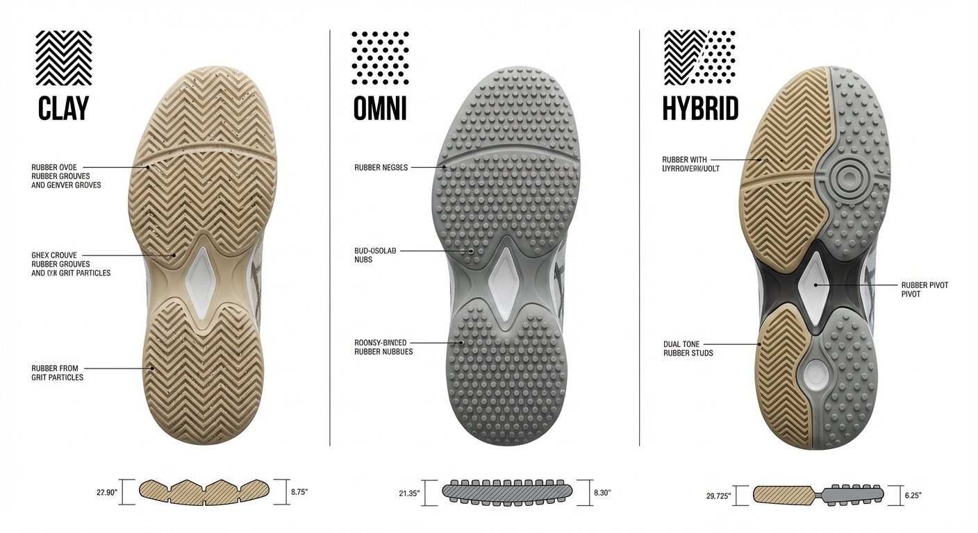 padel shoe outsole comparison chart