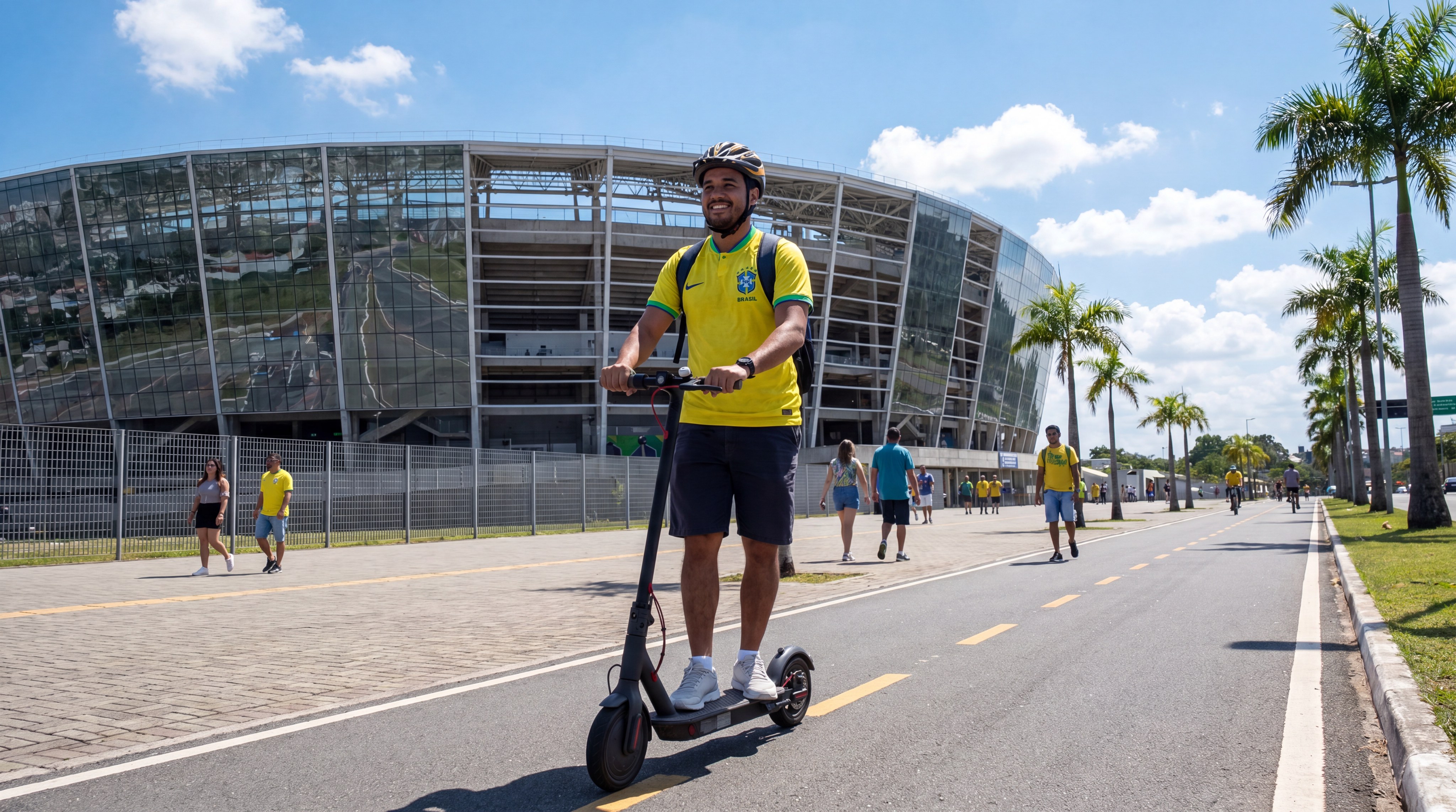 Riding an electric scooter safely to the stadium