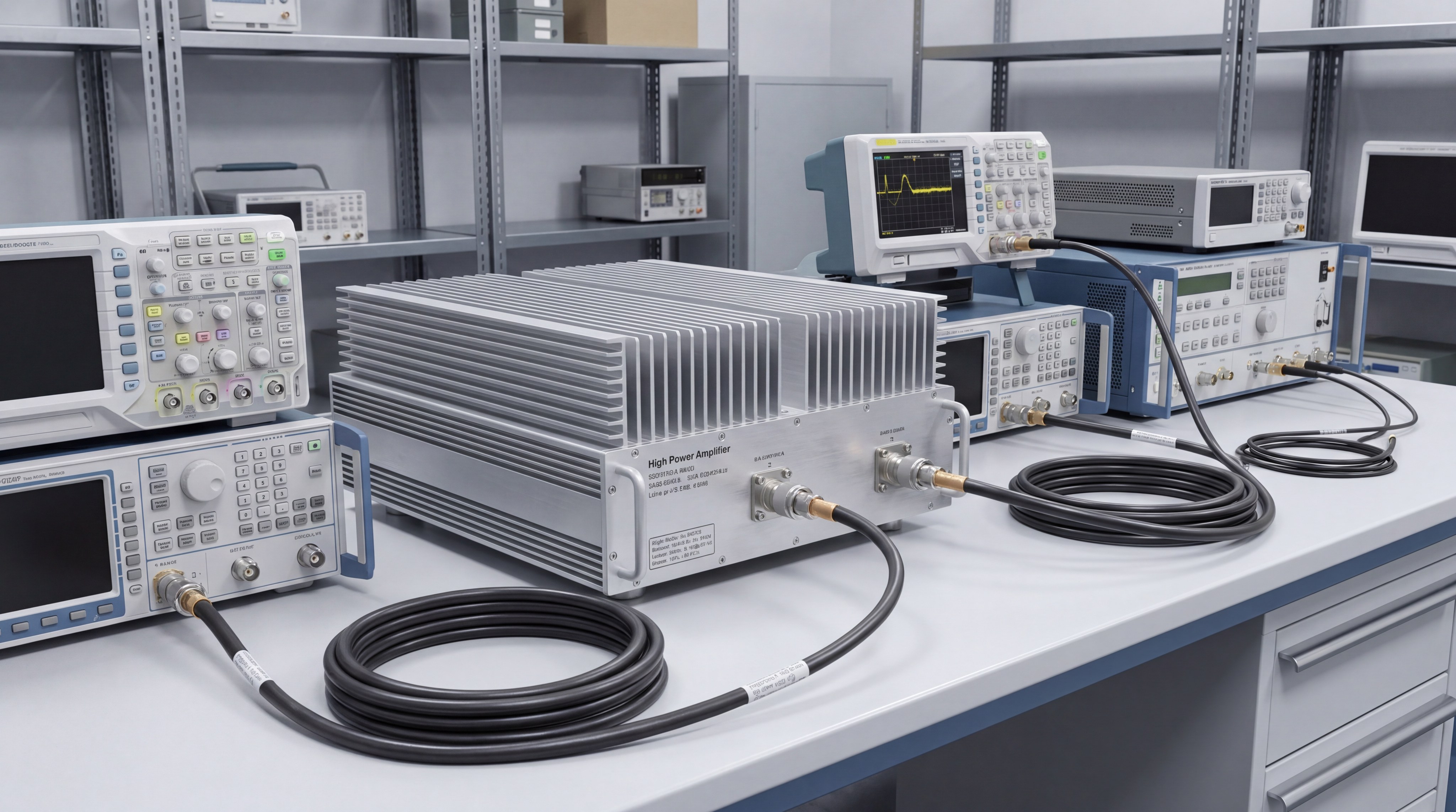 Industrial RF amplifier test setup