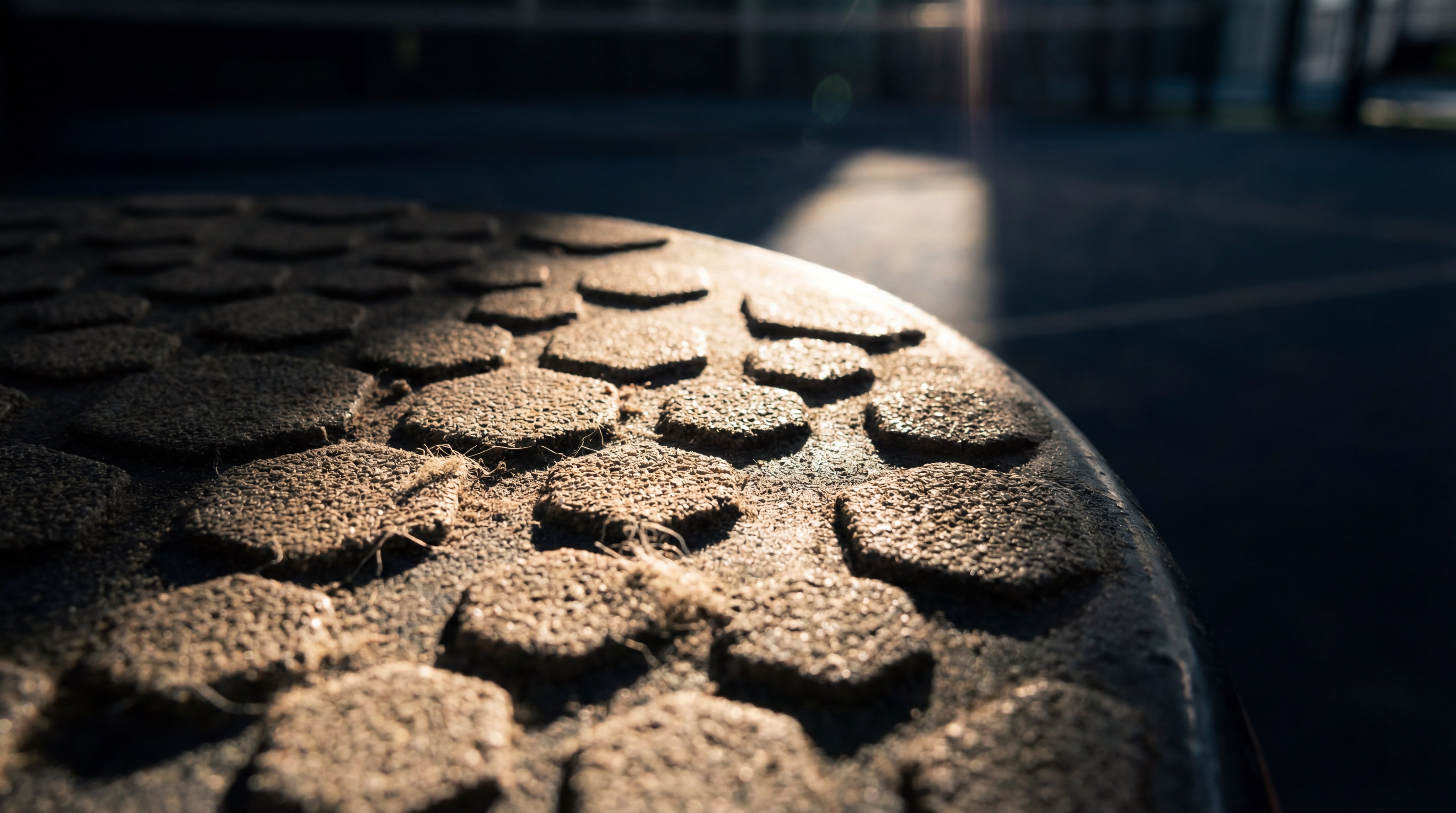 A macro shot of a racket face showing a 3D hexagonal grit texture designed for ball grip