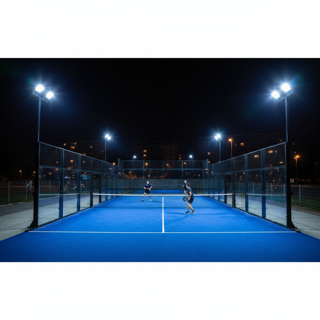 photorealistic padel court night view