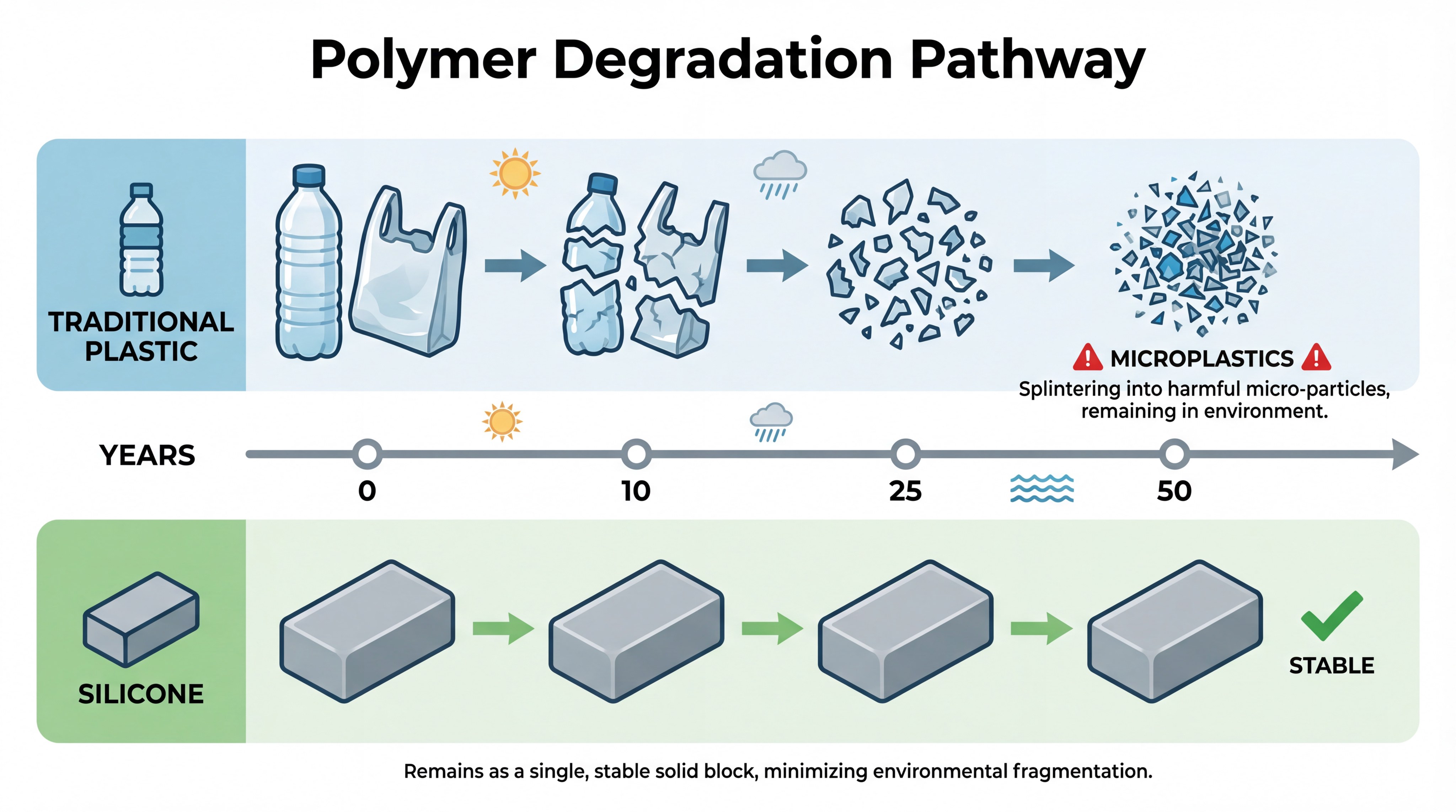 Polymer degradation pathway infographic