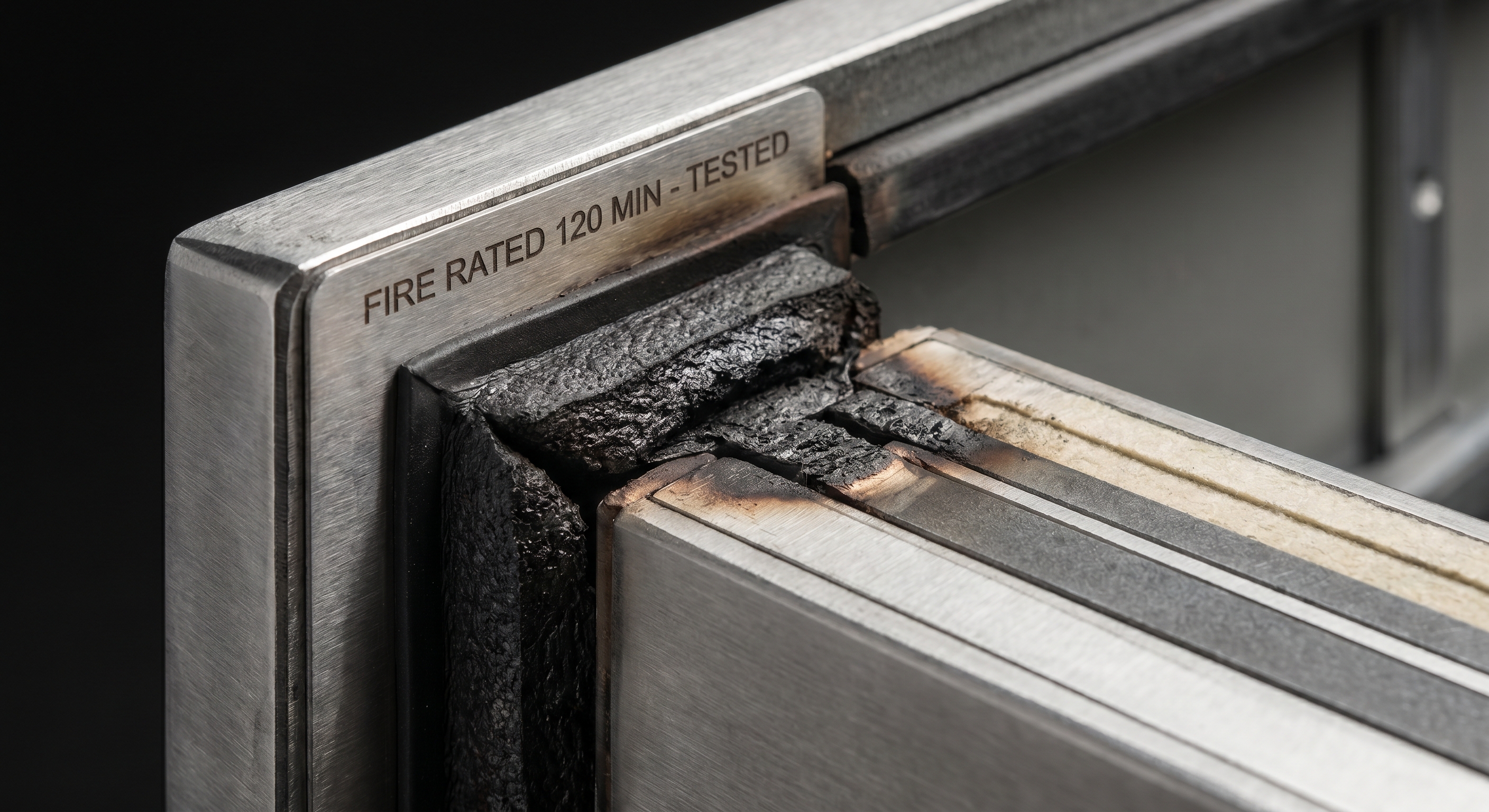 Fire rated safe door cross section showing expanding heat seal