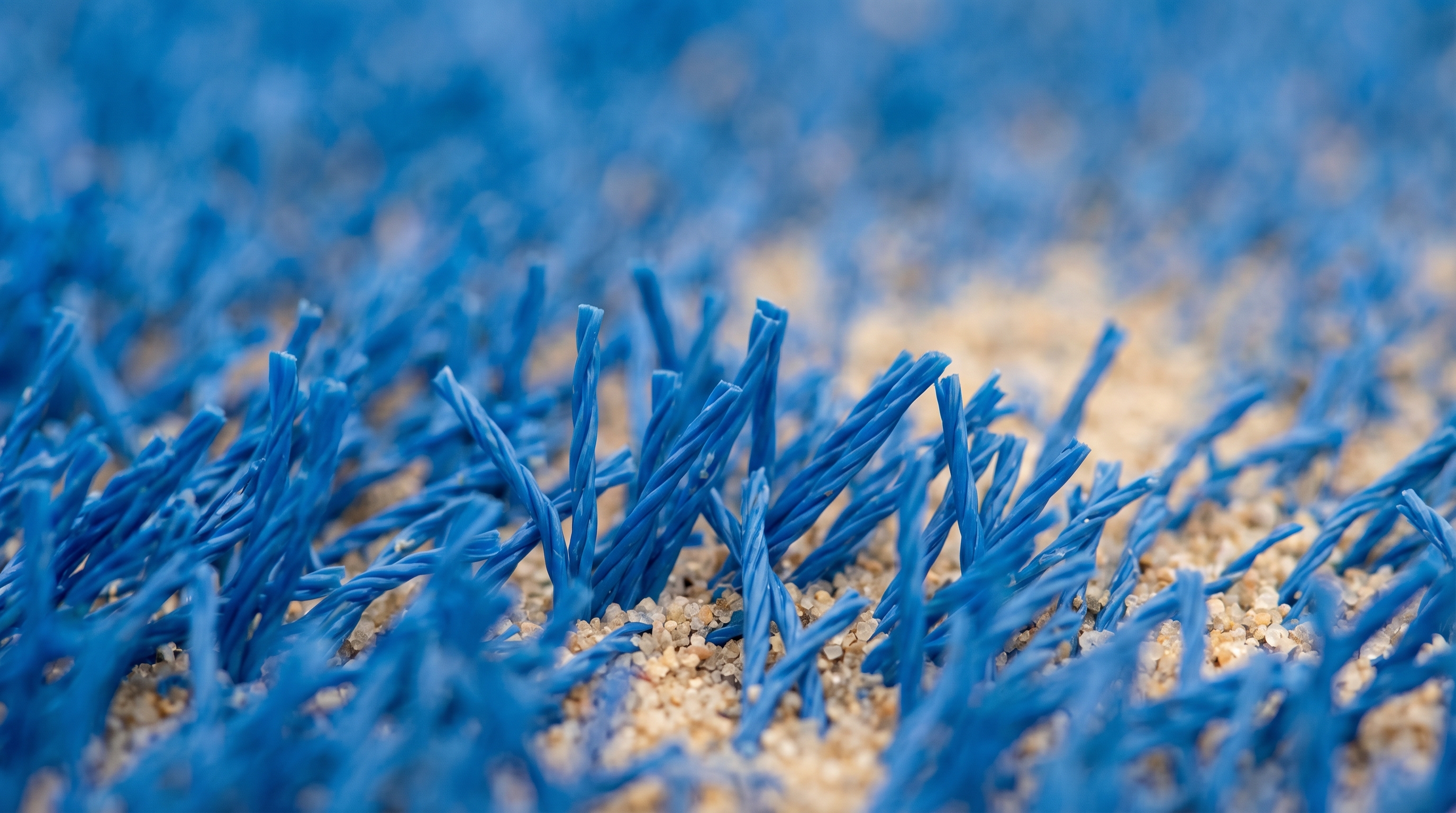 Macro shot of blue monofilament padel turf