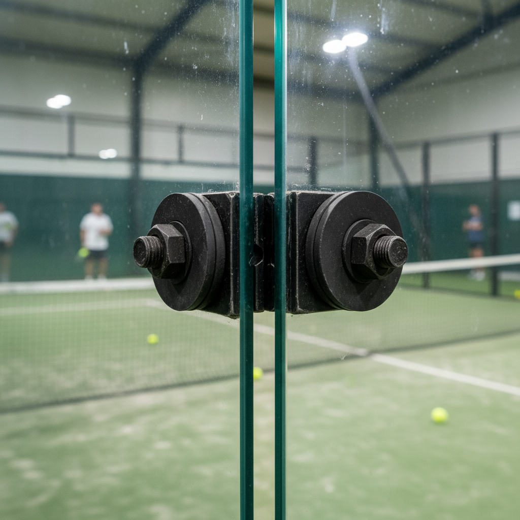 Close-up of high-quality glass and iron structural connectors