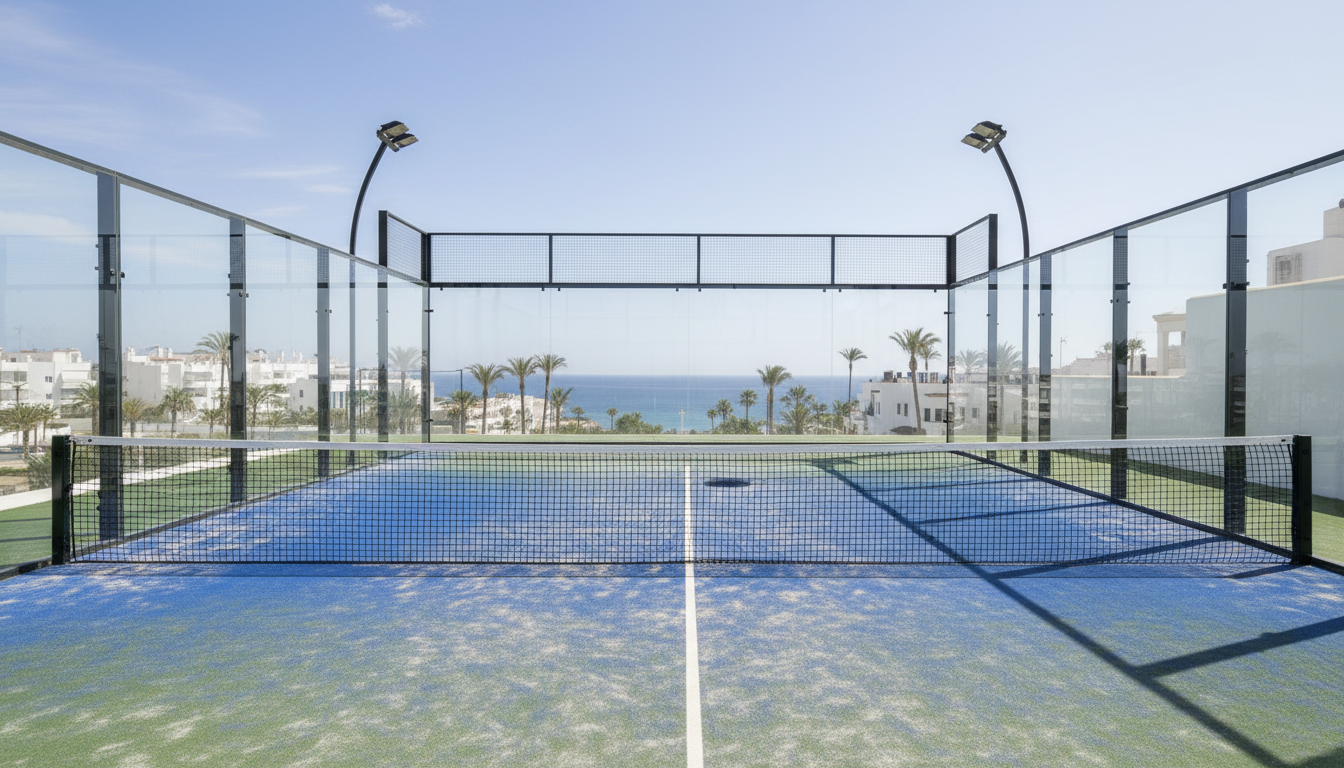 Panoramic padel net and lighting