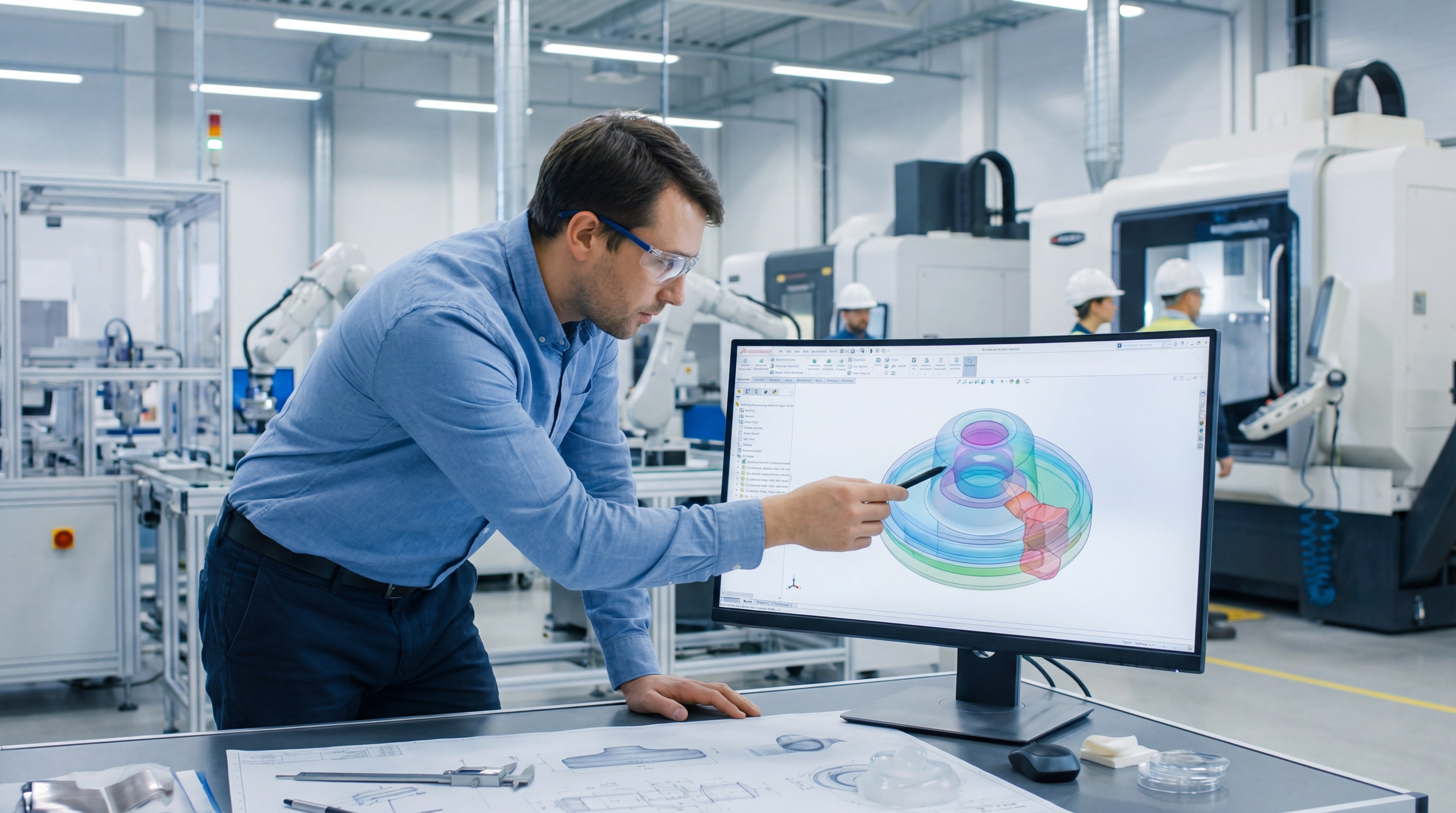 Engineer performing CAD model analysis for silicone mold design
