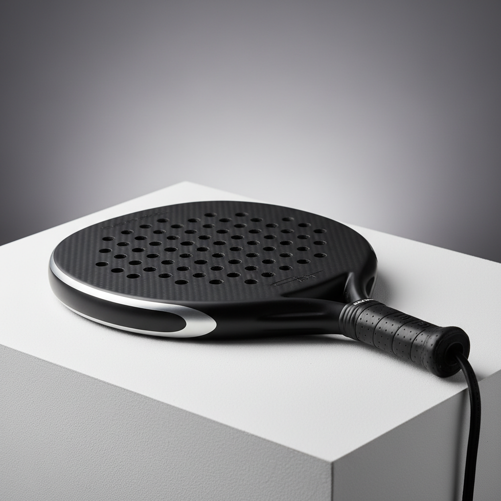 Studio shot of a carbon fiber padel racket