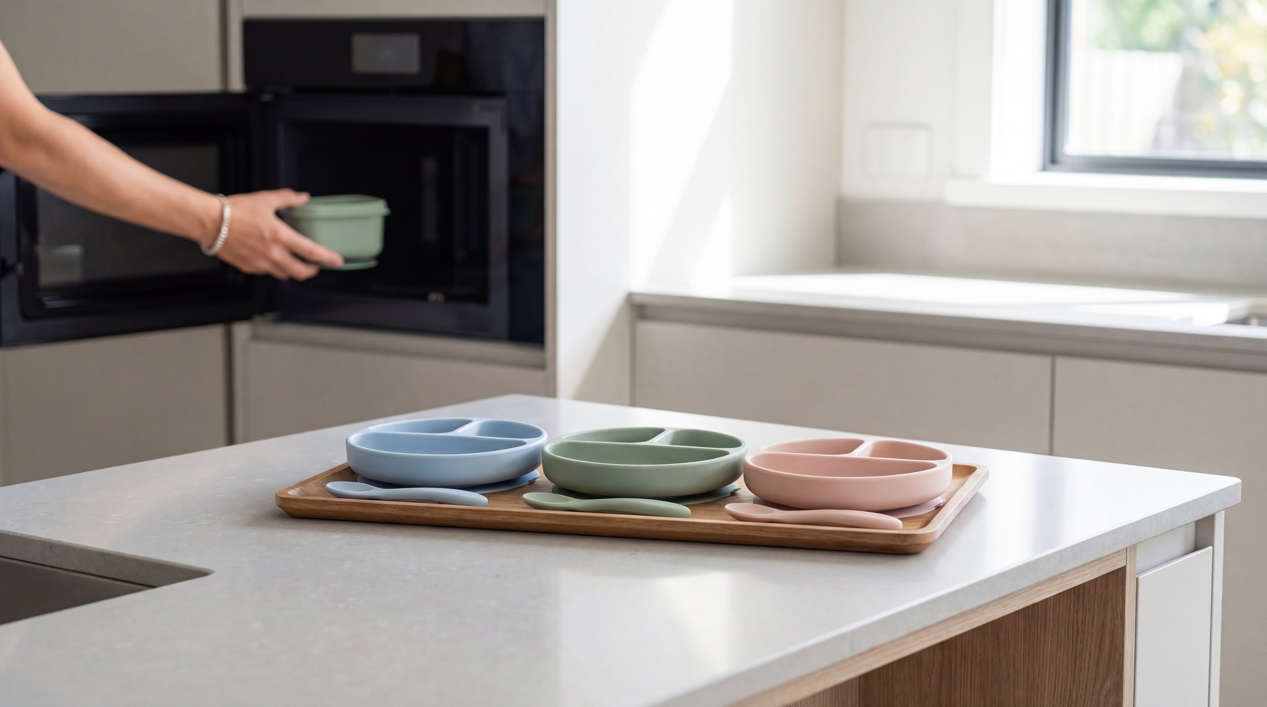 Pastel silicone toddler tableware setup