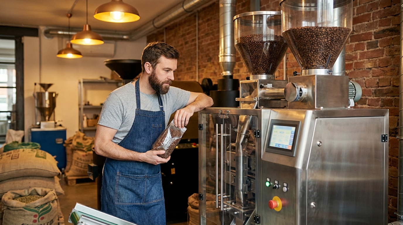 Automated coffee production line demonstrating the benefits of packaging machinery financing for SMEs