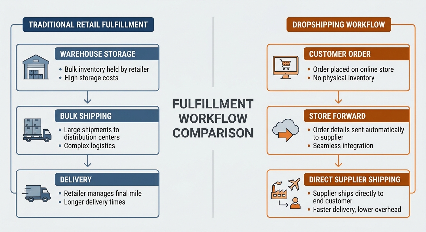 Traditional Retail Fulfillment vs Dropshipping Workflow Comparison