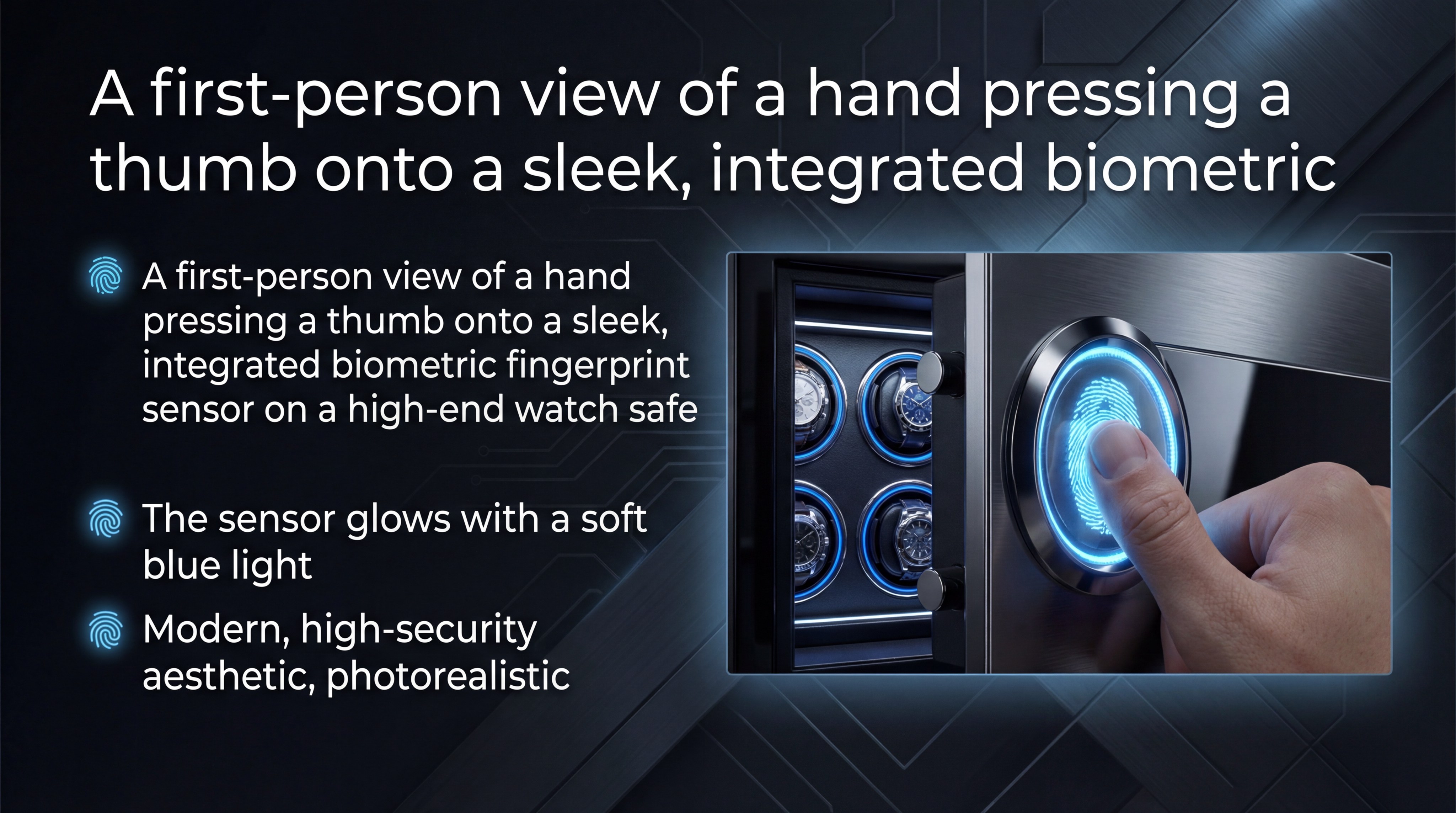 A hand pressing a thumb onto an integrated biometric fingerprint sensor