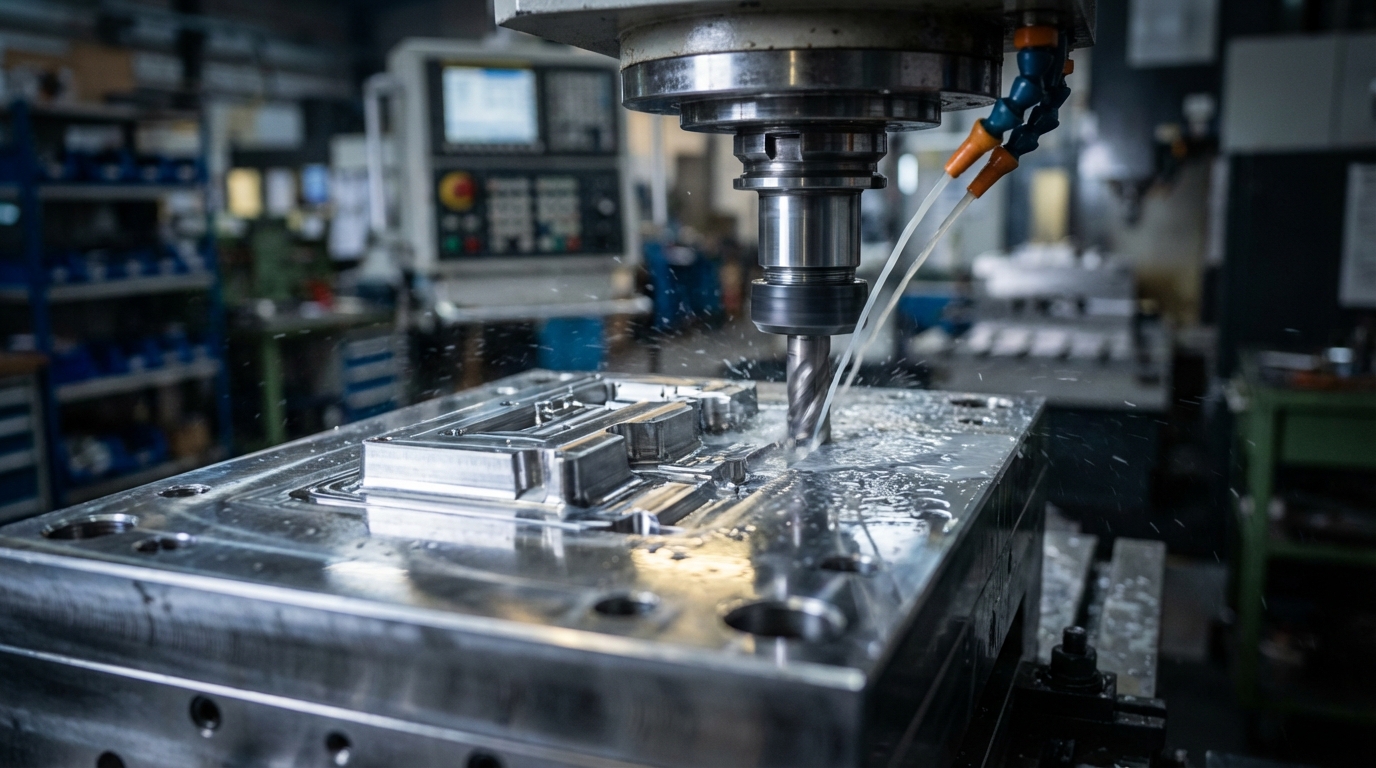 High-precision CNC machine carving a durable steel mold for custom silicone product manufacturing