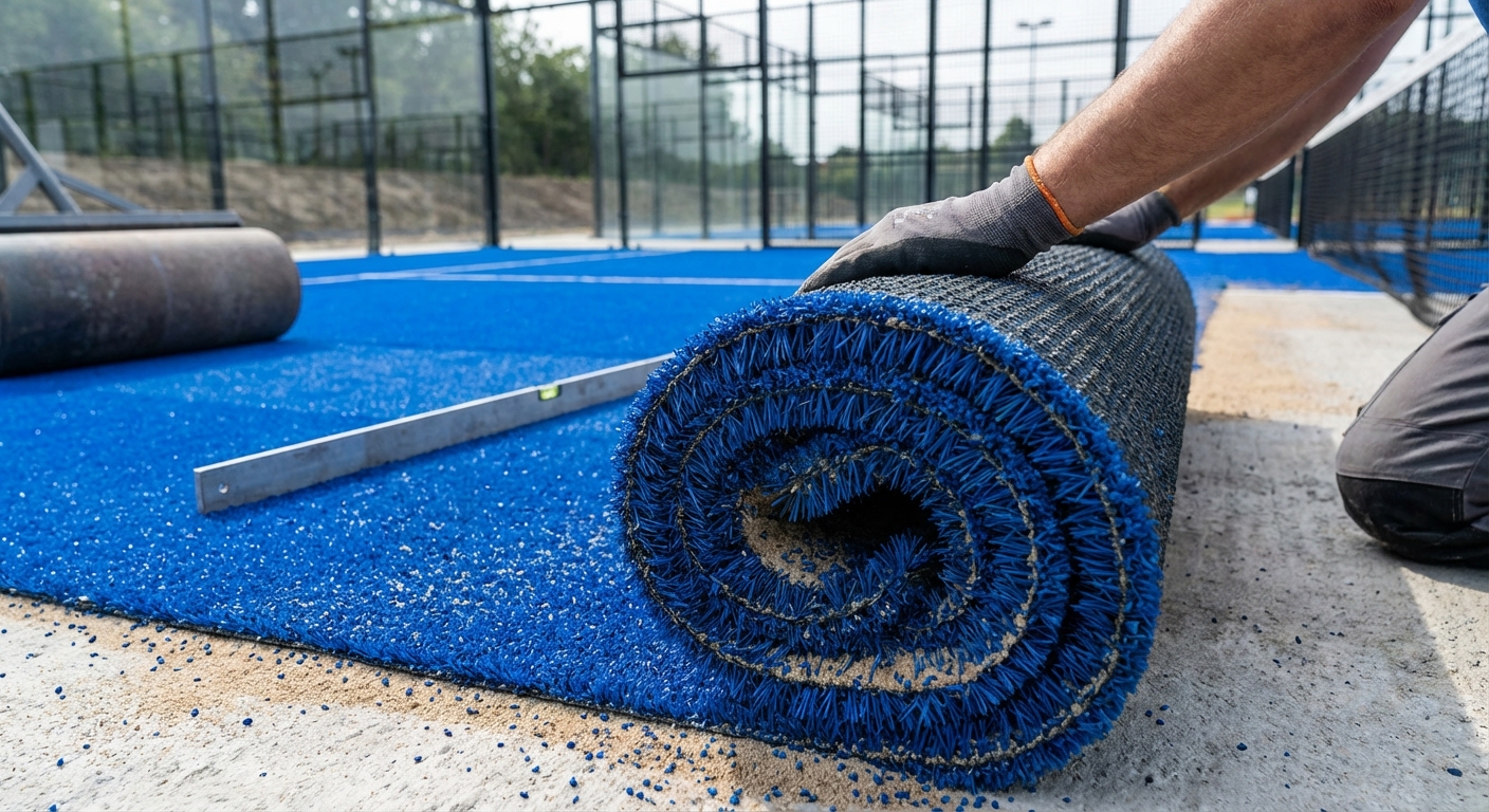blue artificial turf padel court