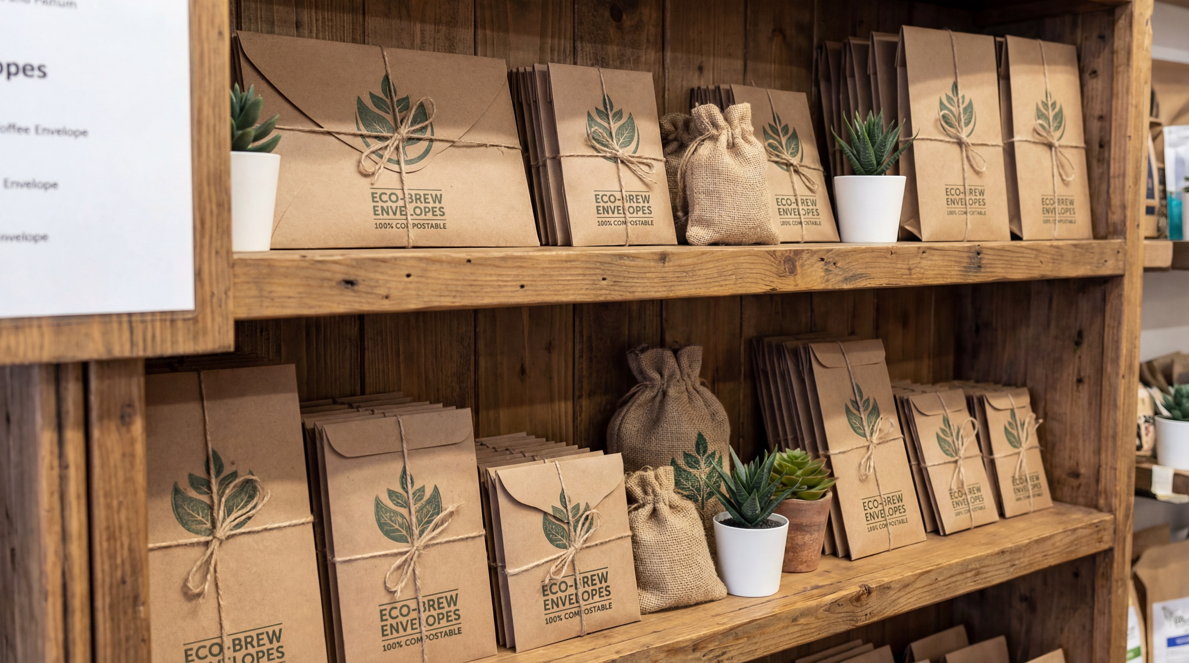 Eco-friendly coffee envelopes display