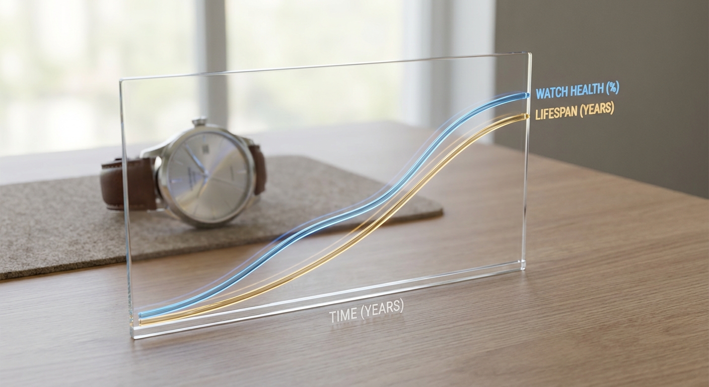 Infographic showing watch health and lifespan increasing over time