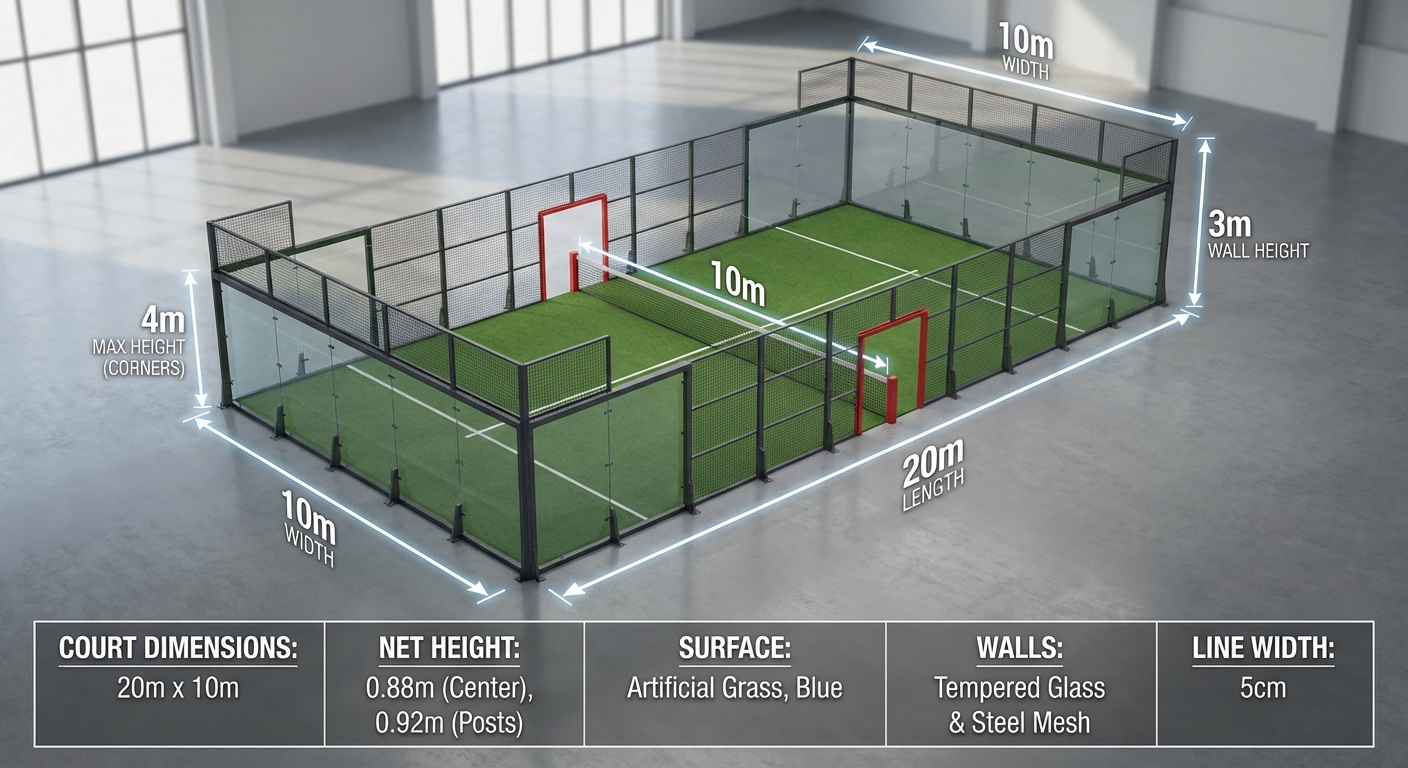 padel court isometric diagram