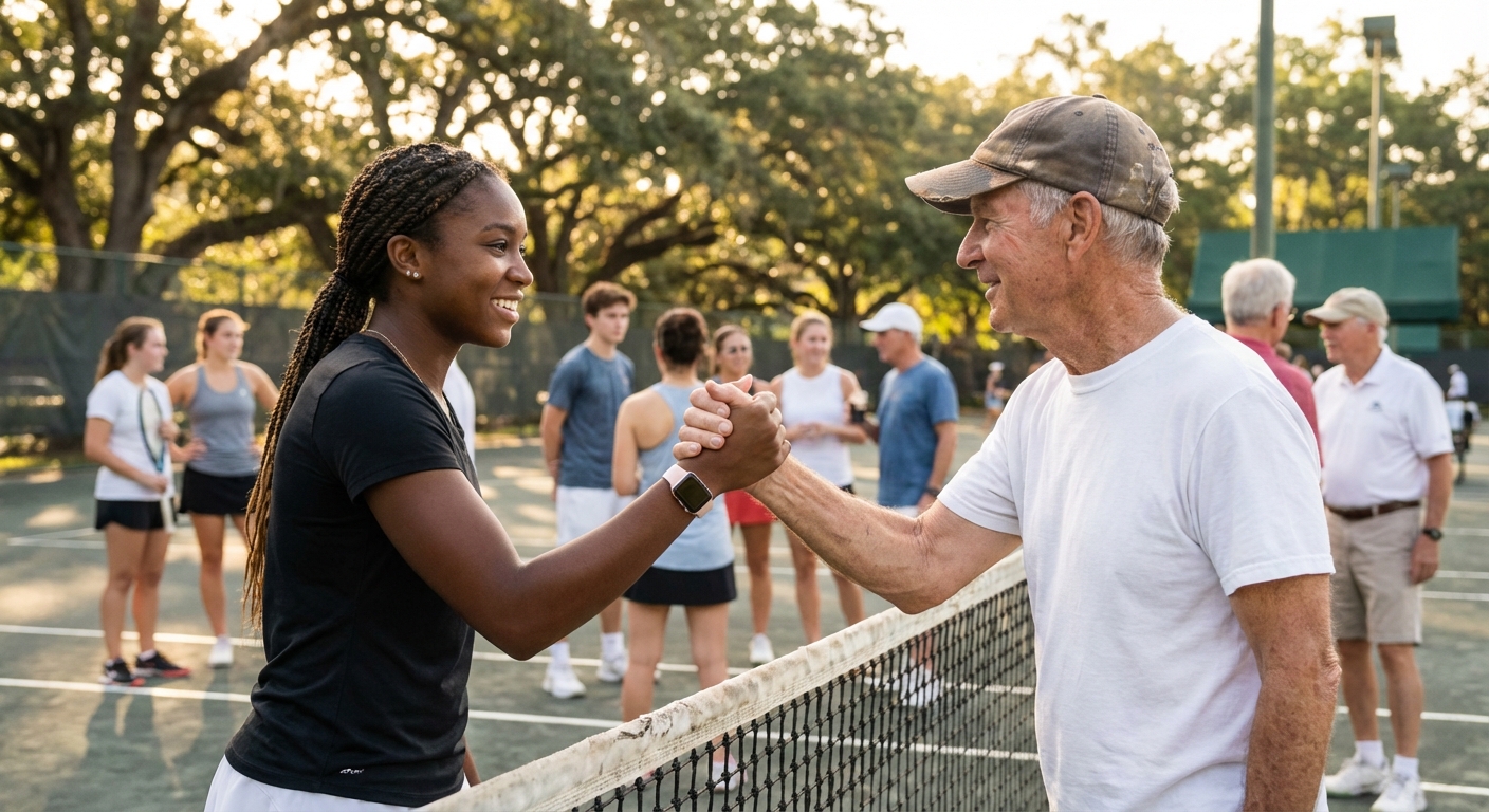 intergenerational sports handshake
