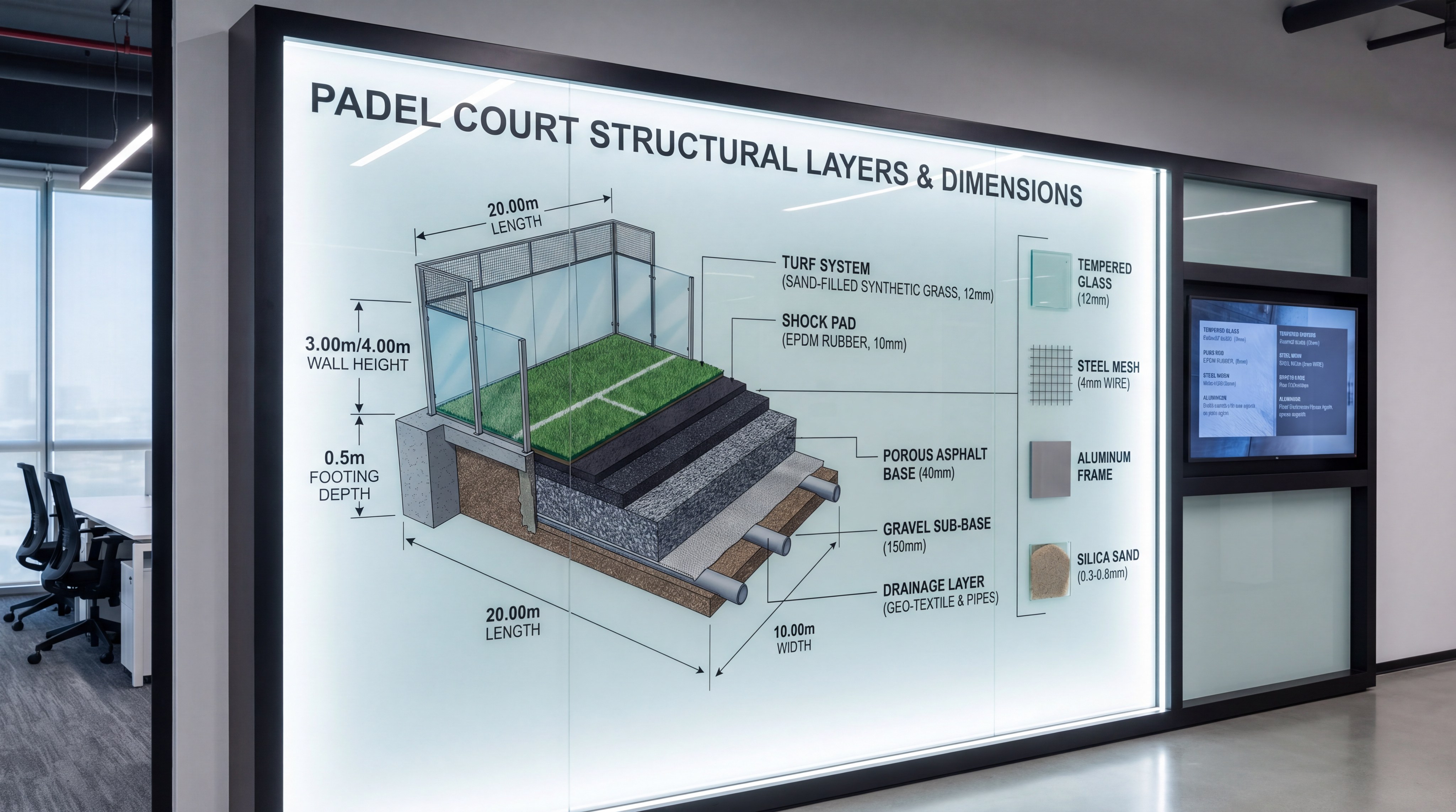 padel court construction technical diagram