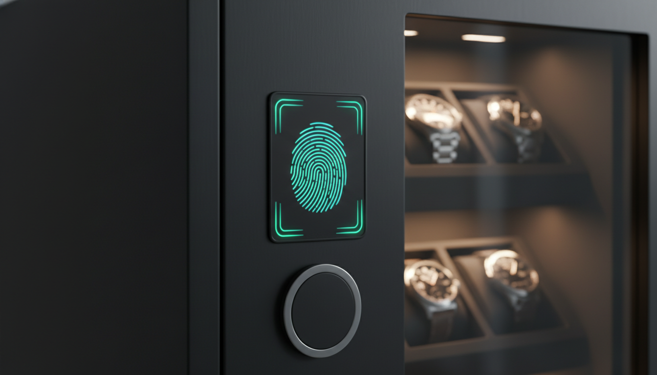 Biometric fingerprint scanner on a safe