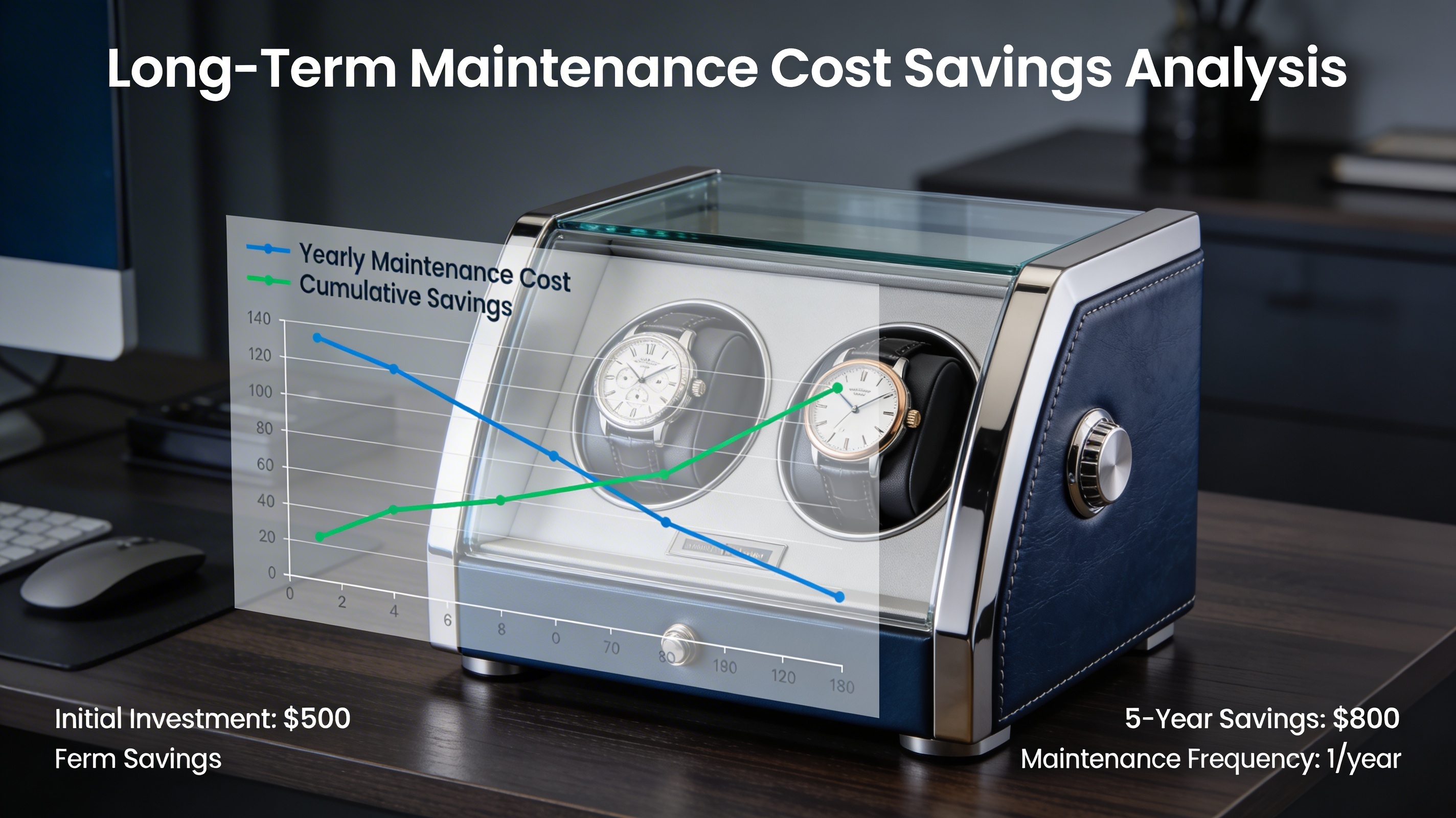 Analysis chart showing cost savings of watch maintenance over 5 years