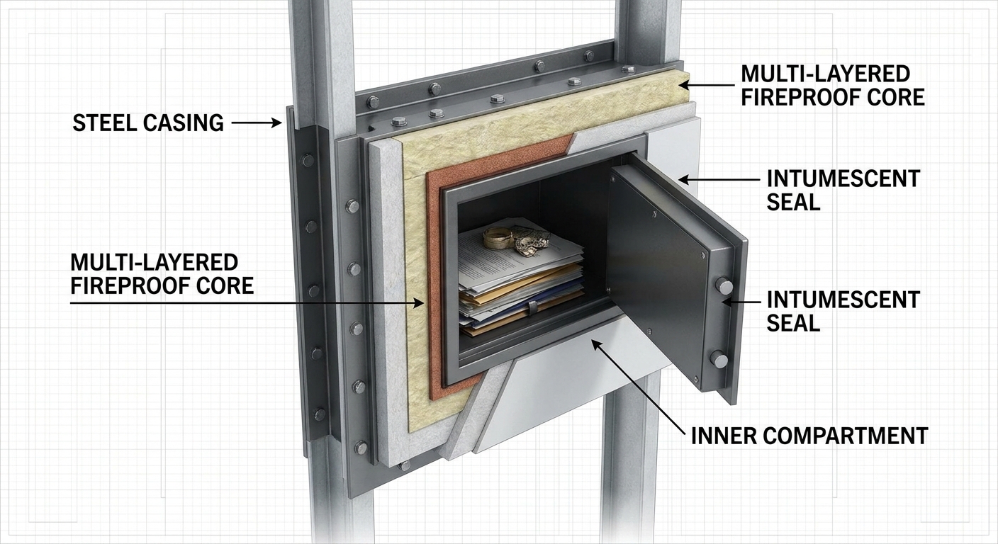 In wall safe cross section diagram