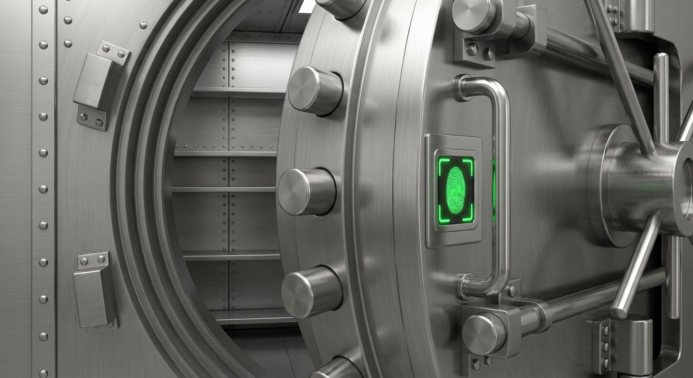 An ultra-secure steel vault interior displaying reinforced construction and locking mechanism