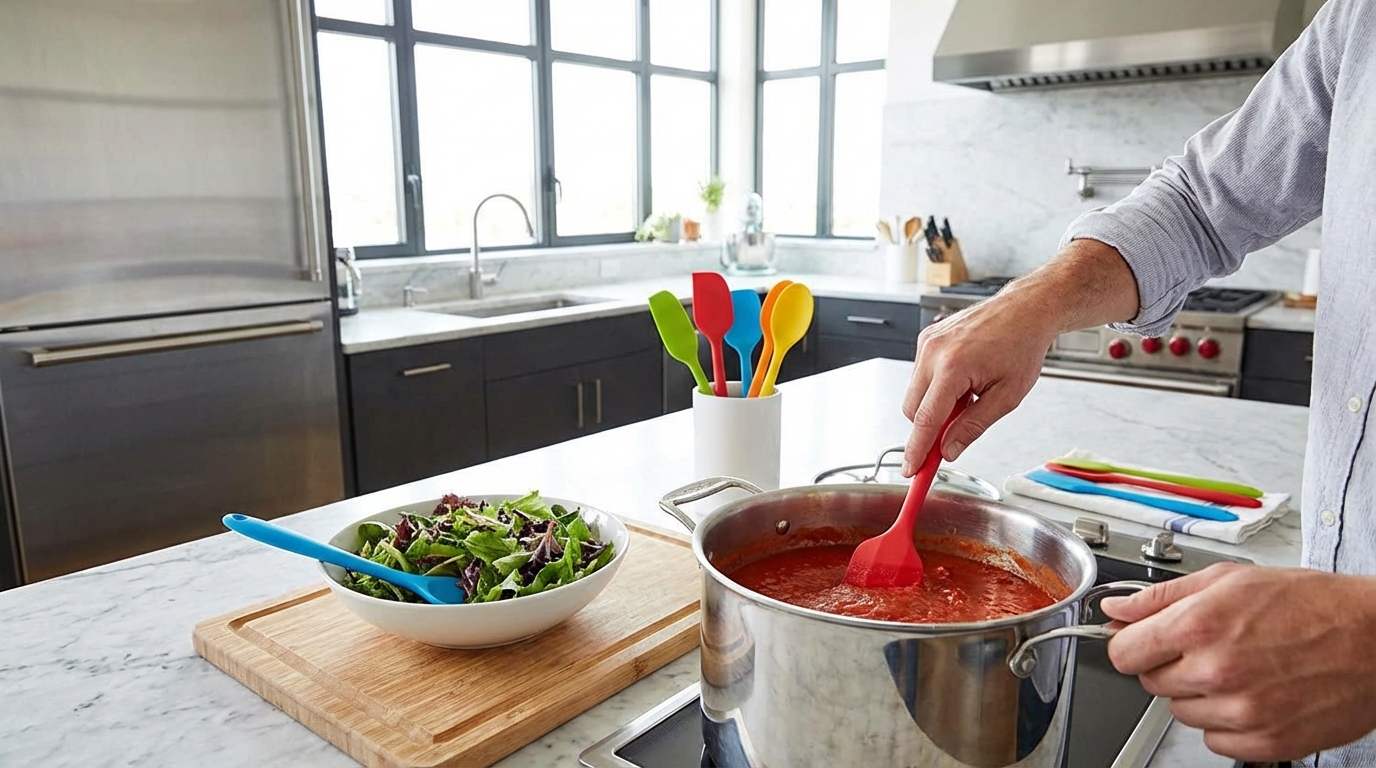 Professional kitchen tools including silicone spatulas