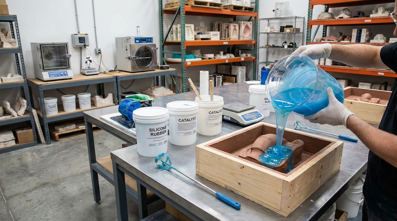 silicone mold casting workspace