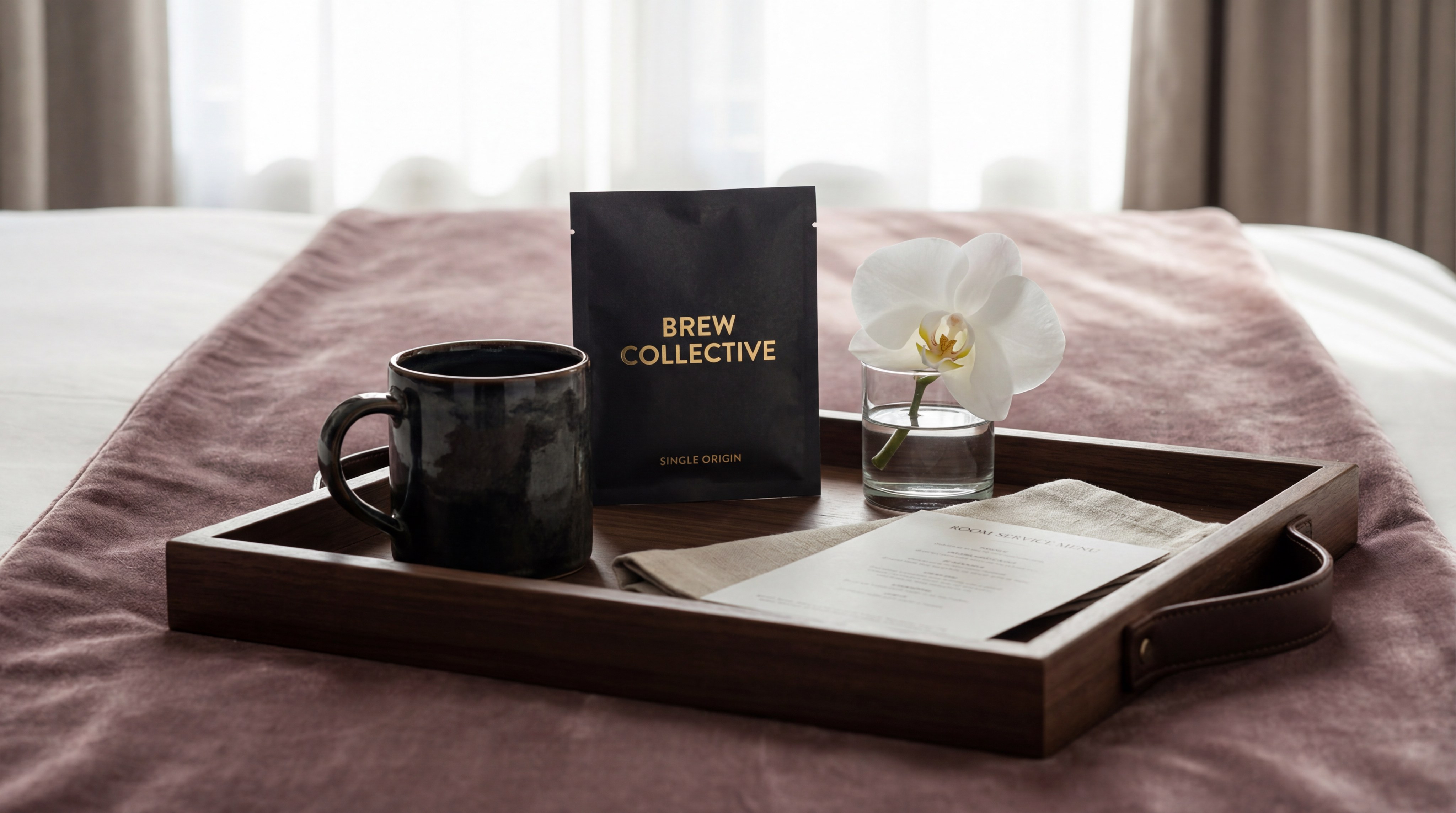 luxury hotel room service coffee tray