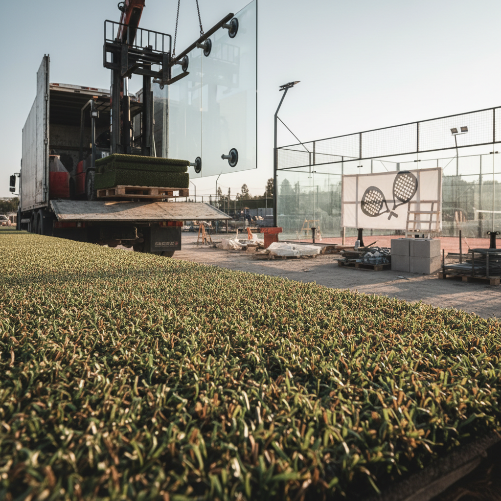 padel turf glass construction site