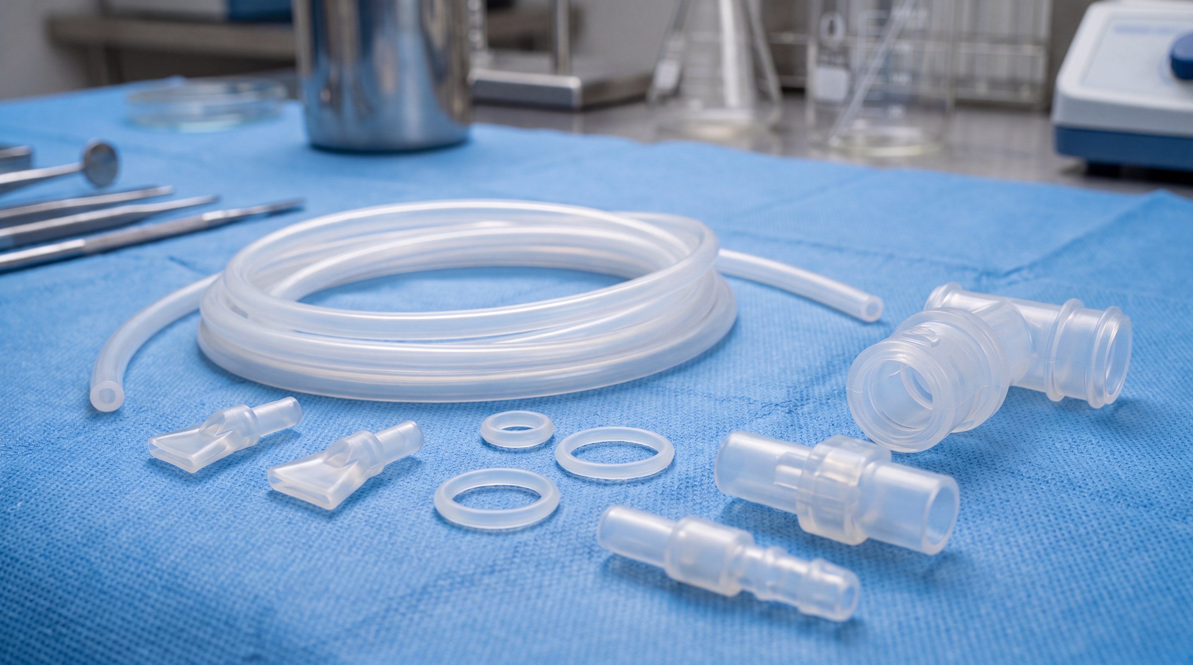 Medical silicone parts closeup