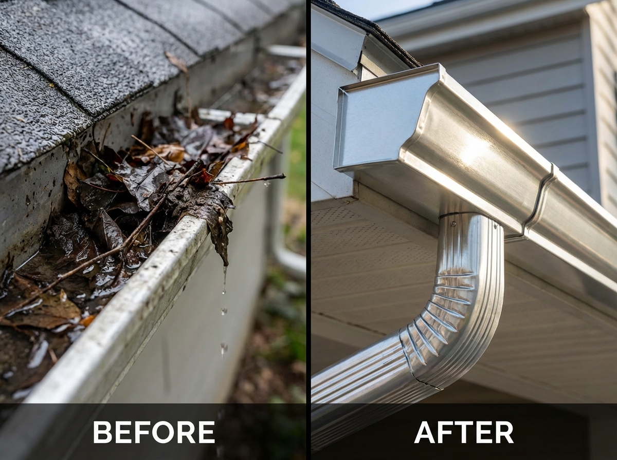 Gutter cleaning before and after comparison