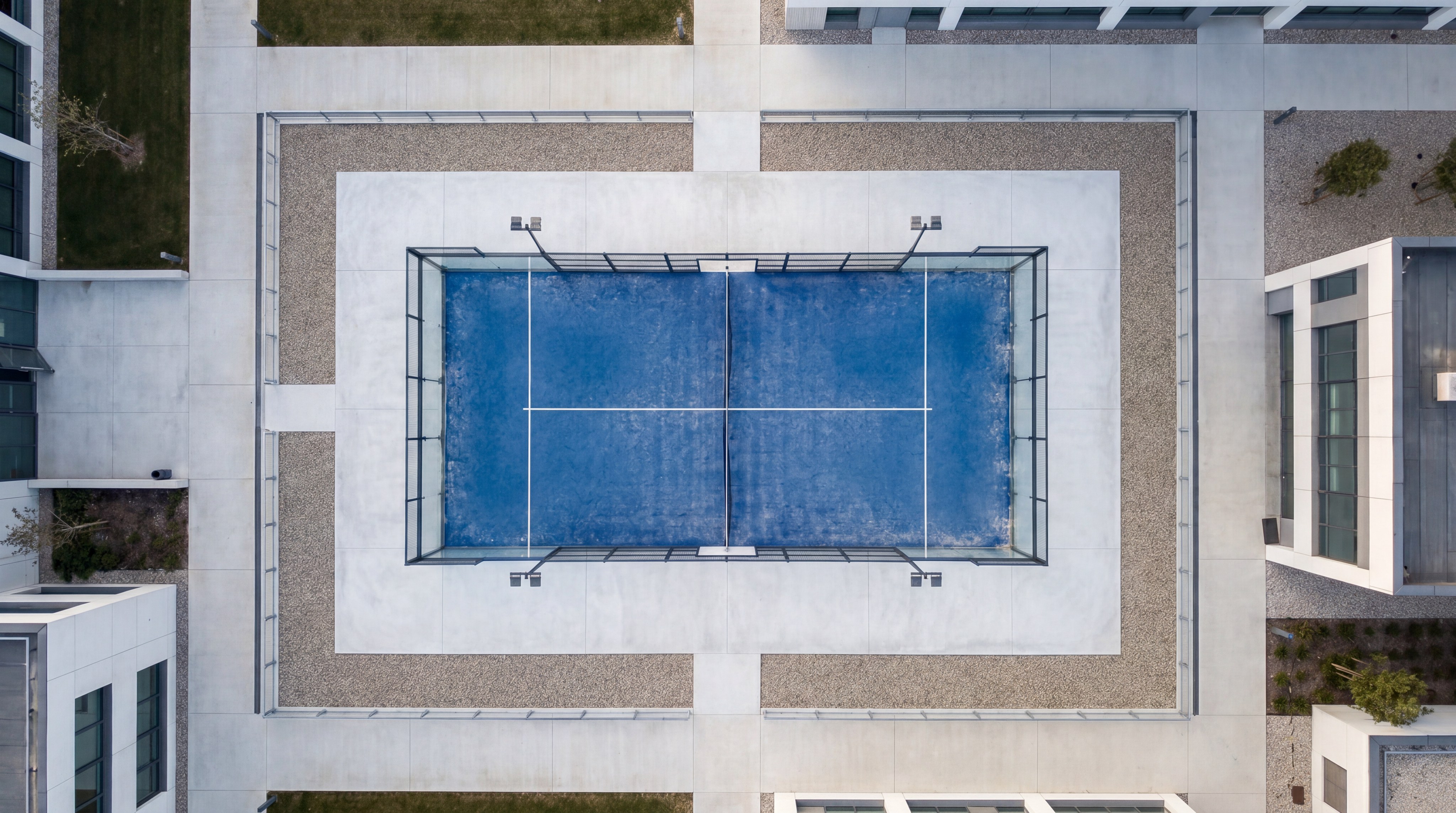 aerial drone view of padel court foundation