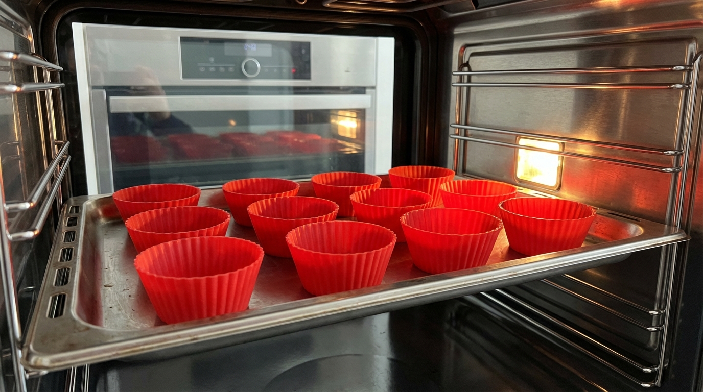 silicone muffin cups oven closeup