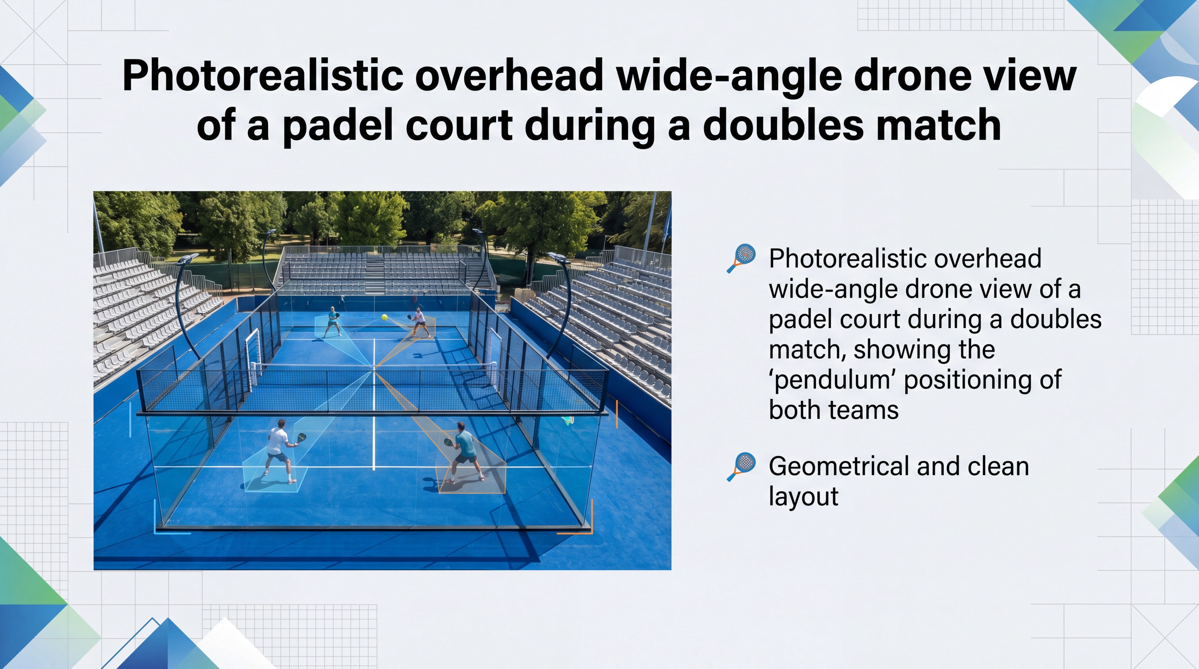 Drone overhead view of a padel match showing pendulum positioning