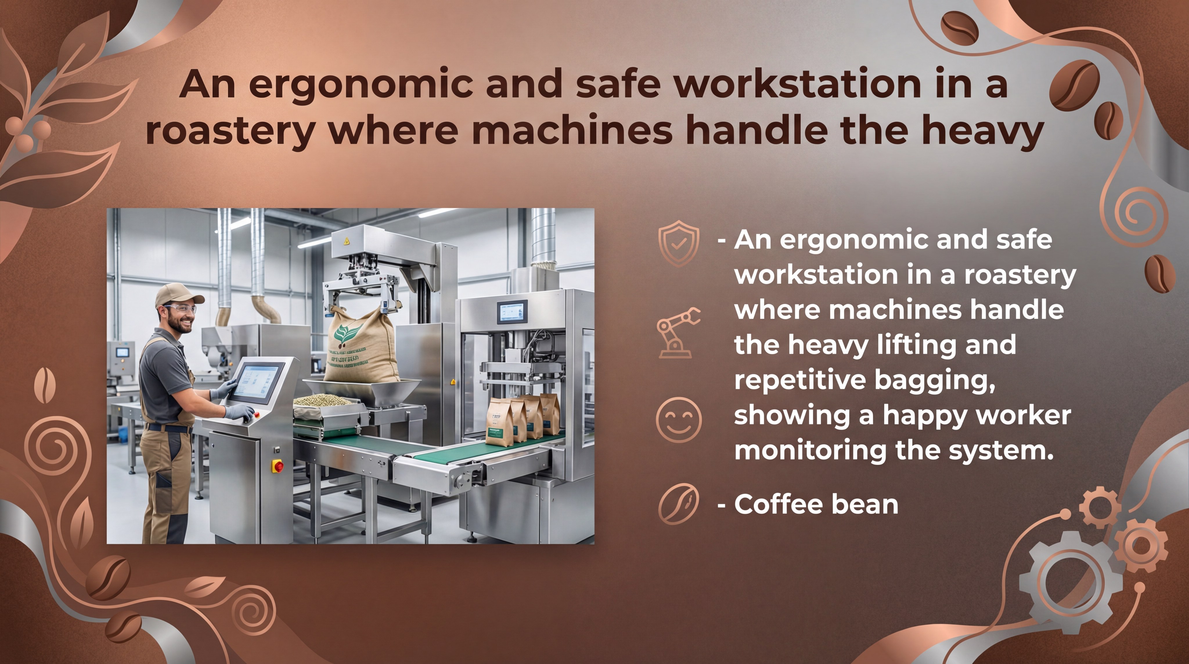 An ergonomic and safe workstation in a roastery where machines handle the heavy lifting