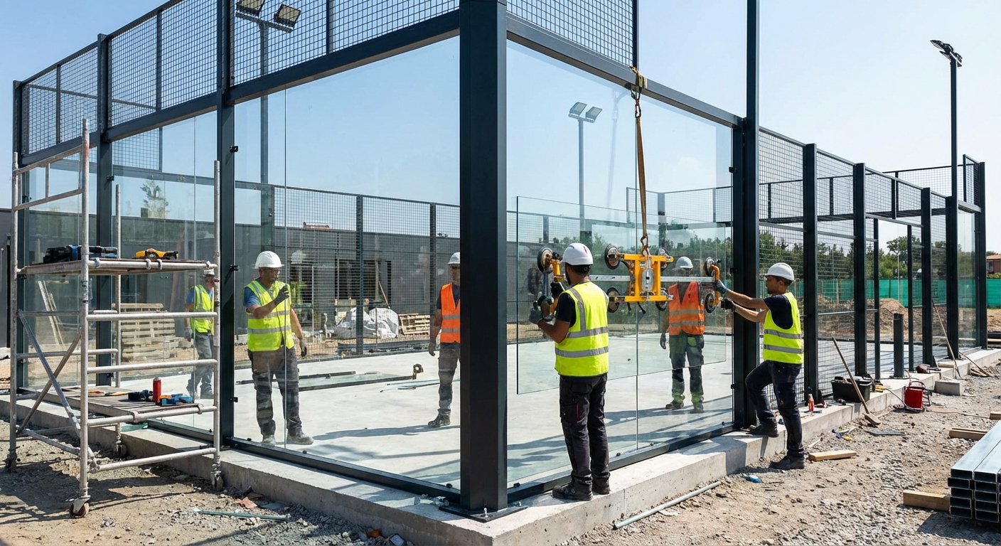 padel court glass installation