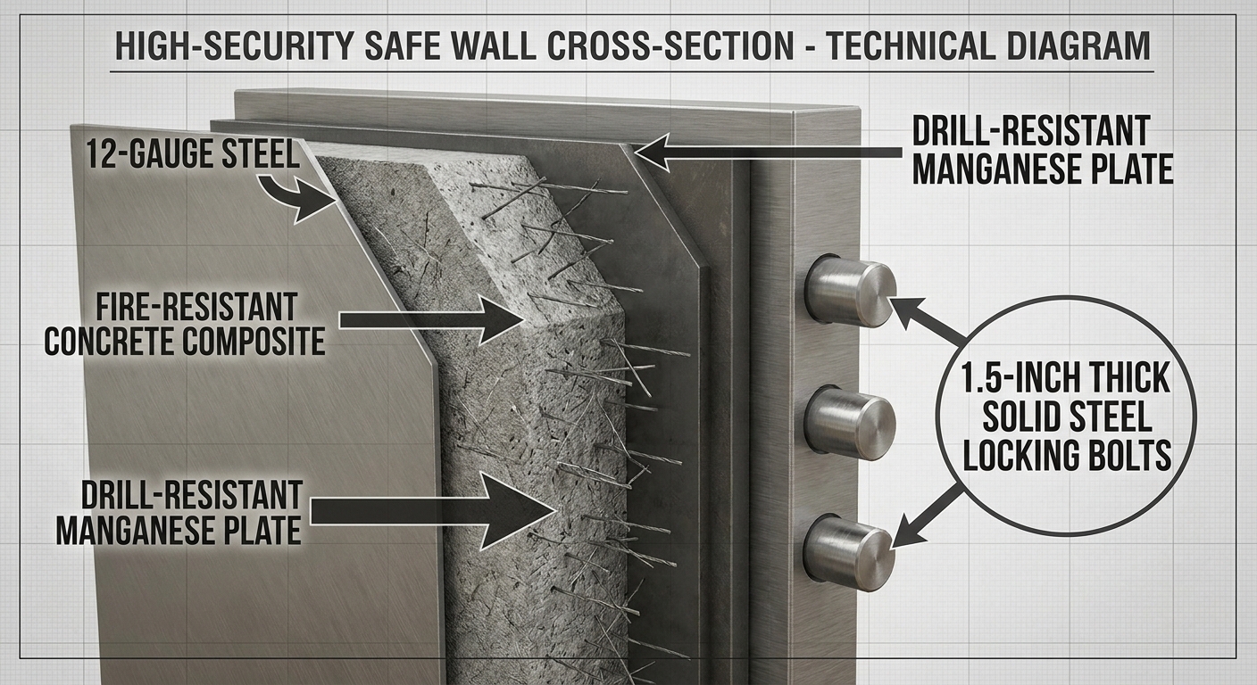 Secure safe wall cross section