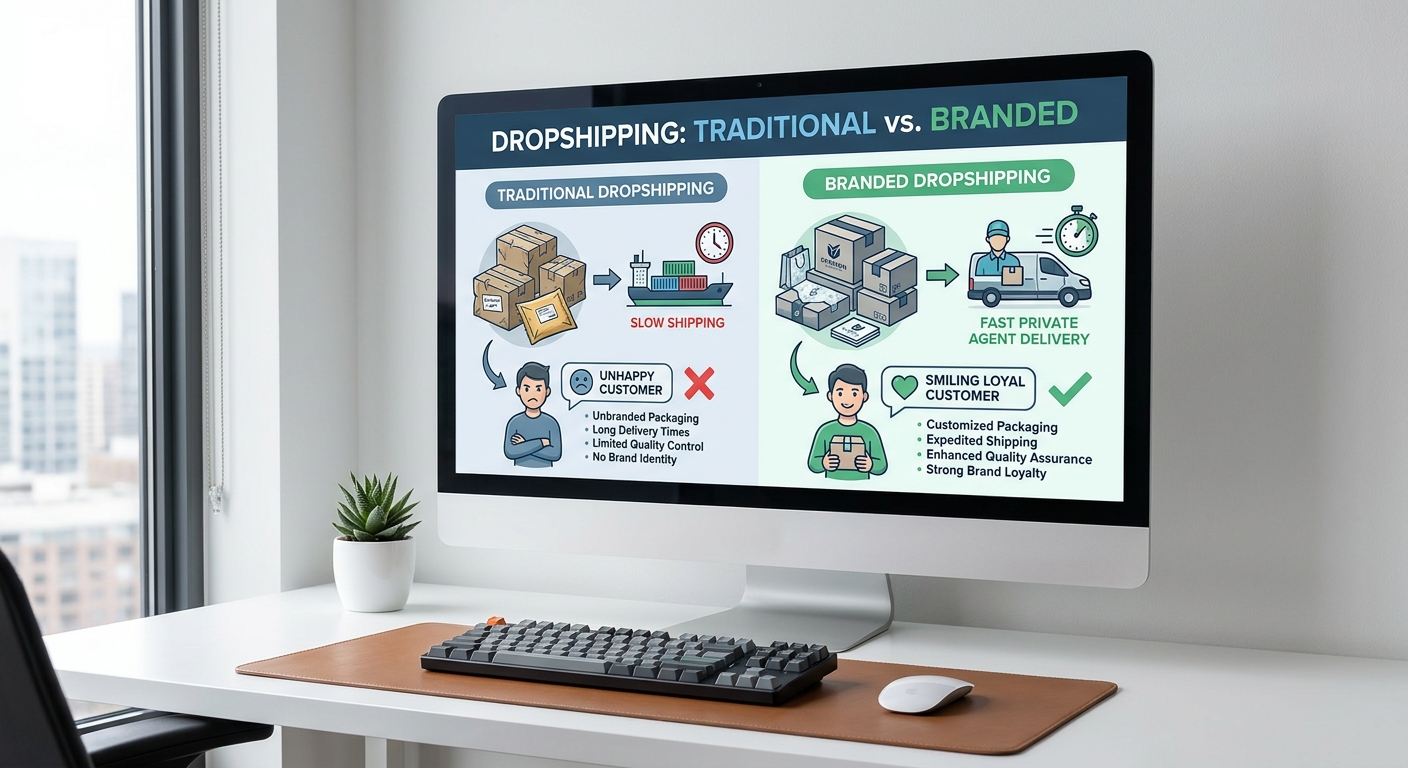 Traditional vs Branded Dropshipping Comparison Infographic