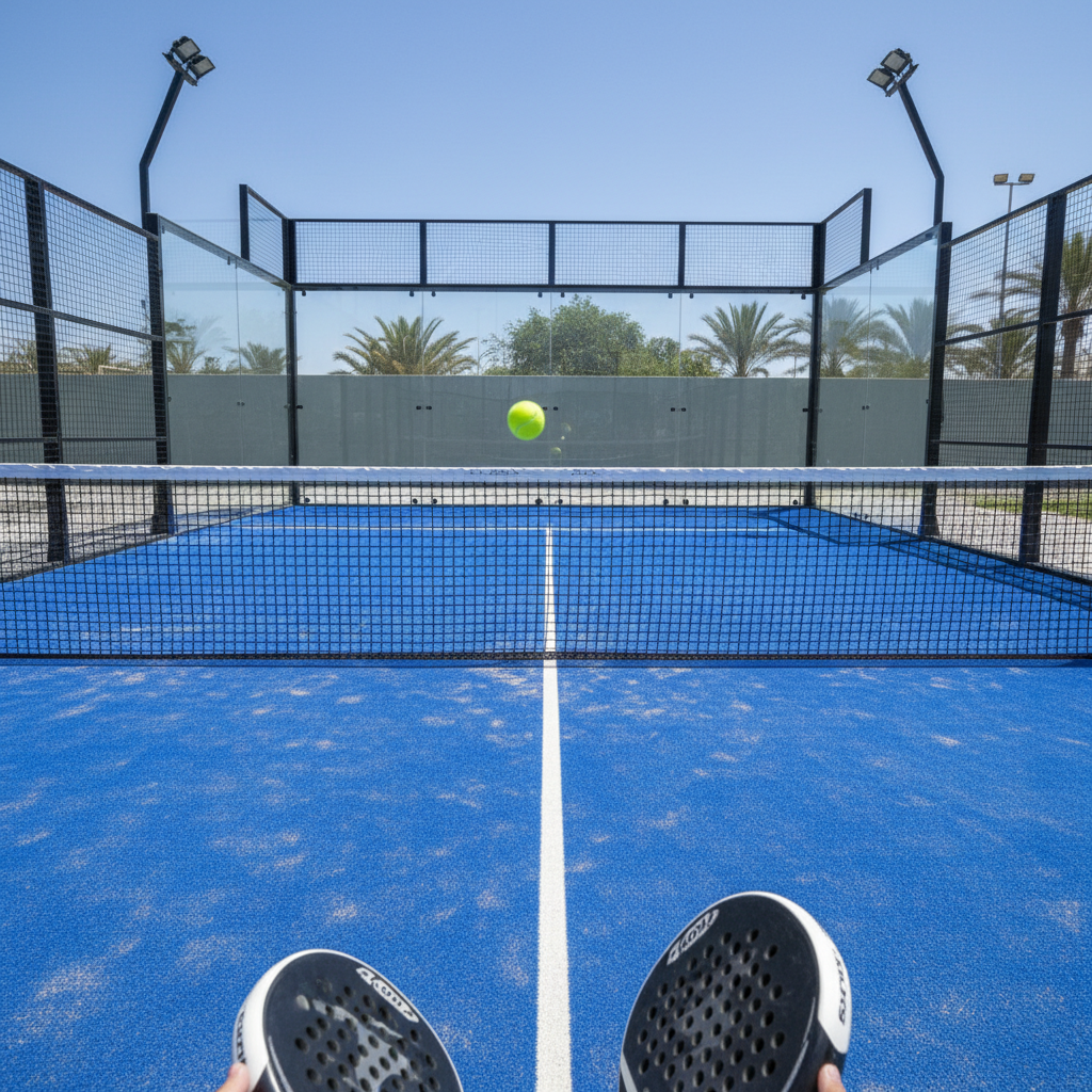 Player perspective of a padel court