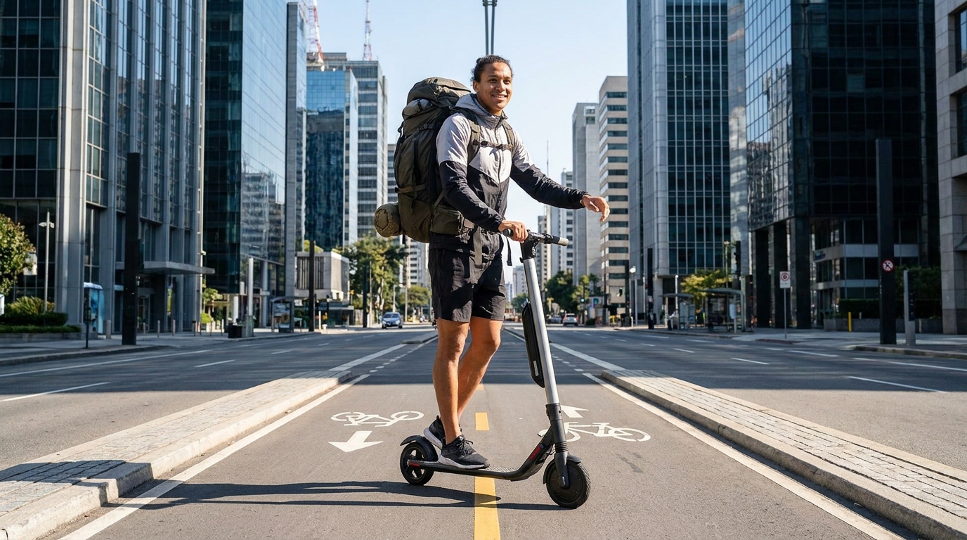 Athletic Commuter on Electric Scooter in Urban Setting