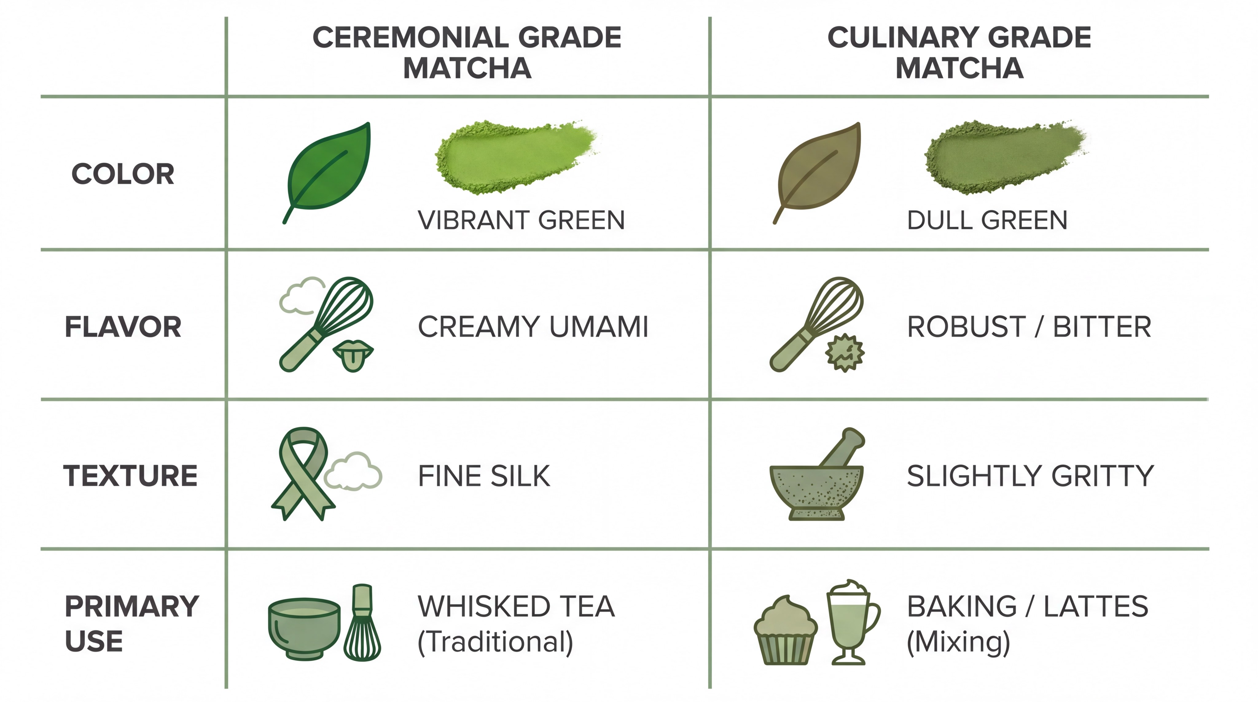 Comparison chart of grades for the best matcha for beginners