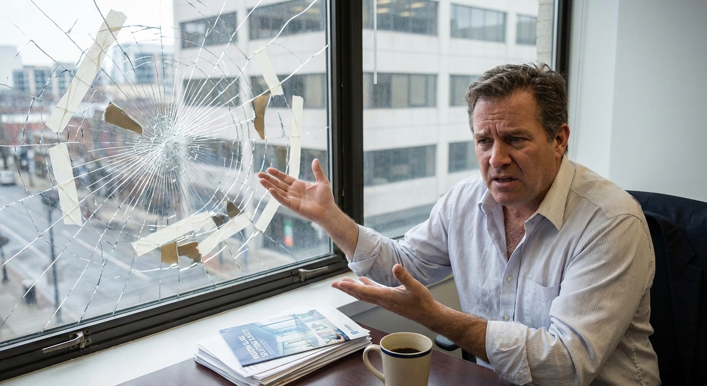 frustrated manager cracked window