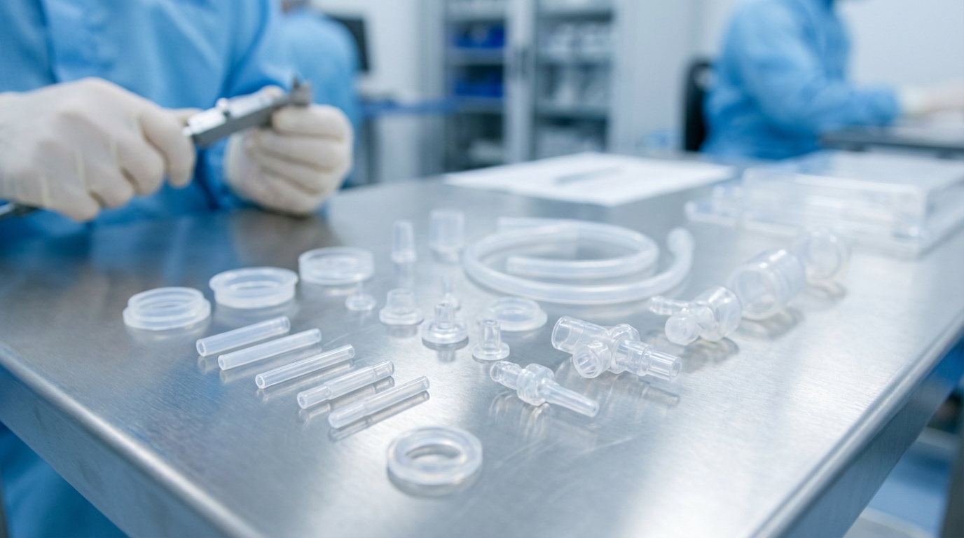 Medical device silicone parts closeup
